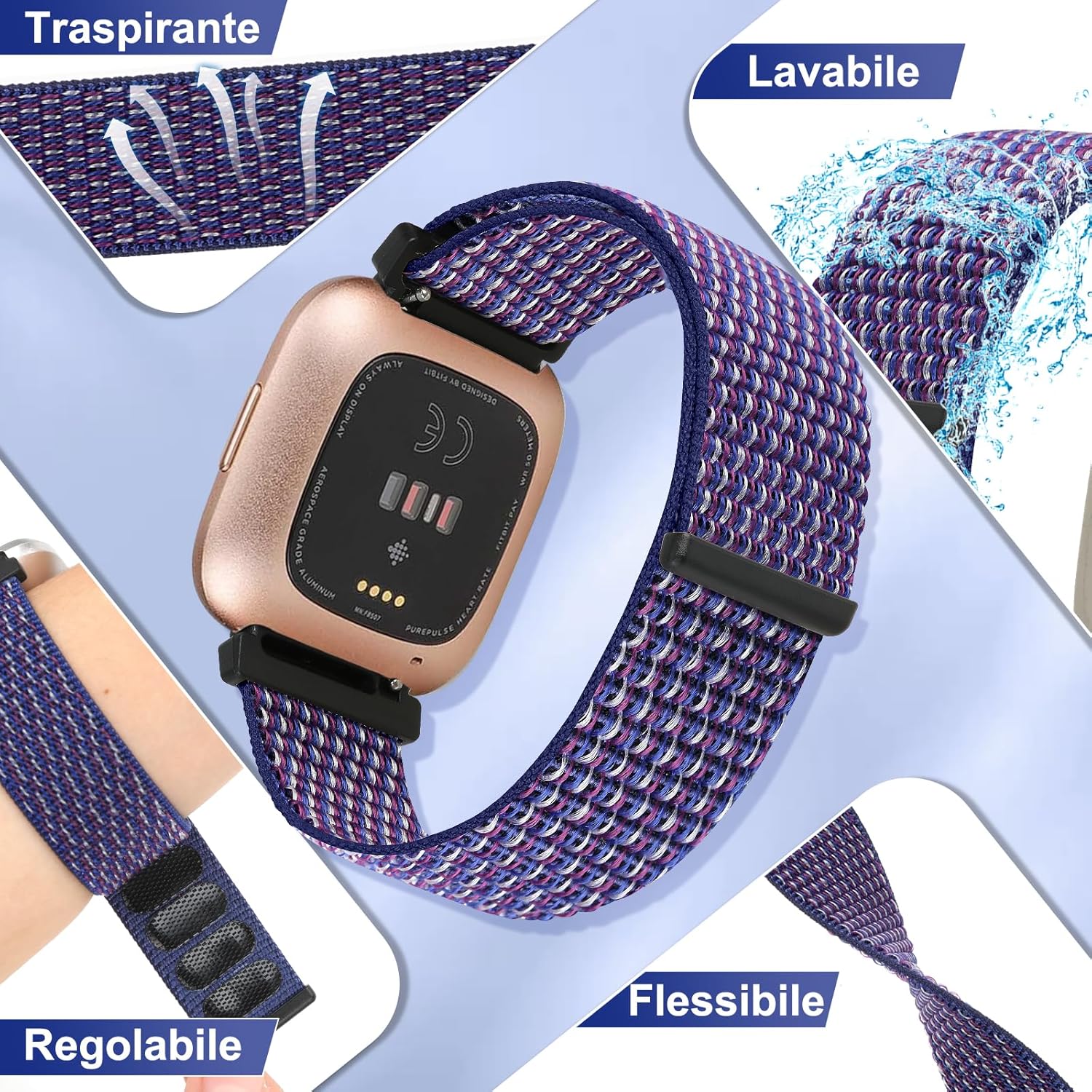 Tumcez Nylon strap compatible with Fitbit Pour 2/Fitbit Versa/Fitbit Pour Lite/Fitbit pour if Sports Sports Renting Adjustable for women Indigo