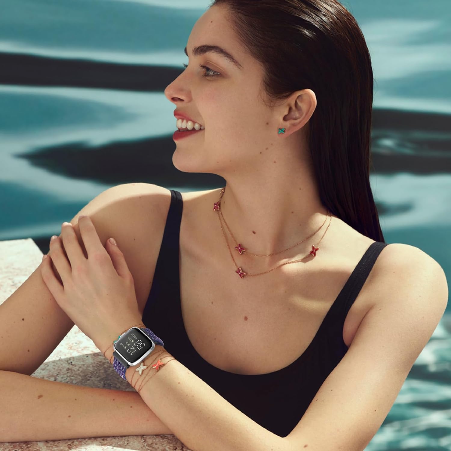 Tumcez Nylon strap compatible with Fitbit Pour 2/Fitbit Versa/Fitbit Pour Lite/Fitbit pour if Sports Sports Renting Adjustable for women Indigo