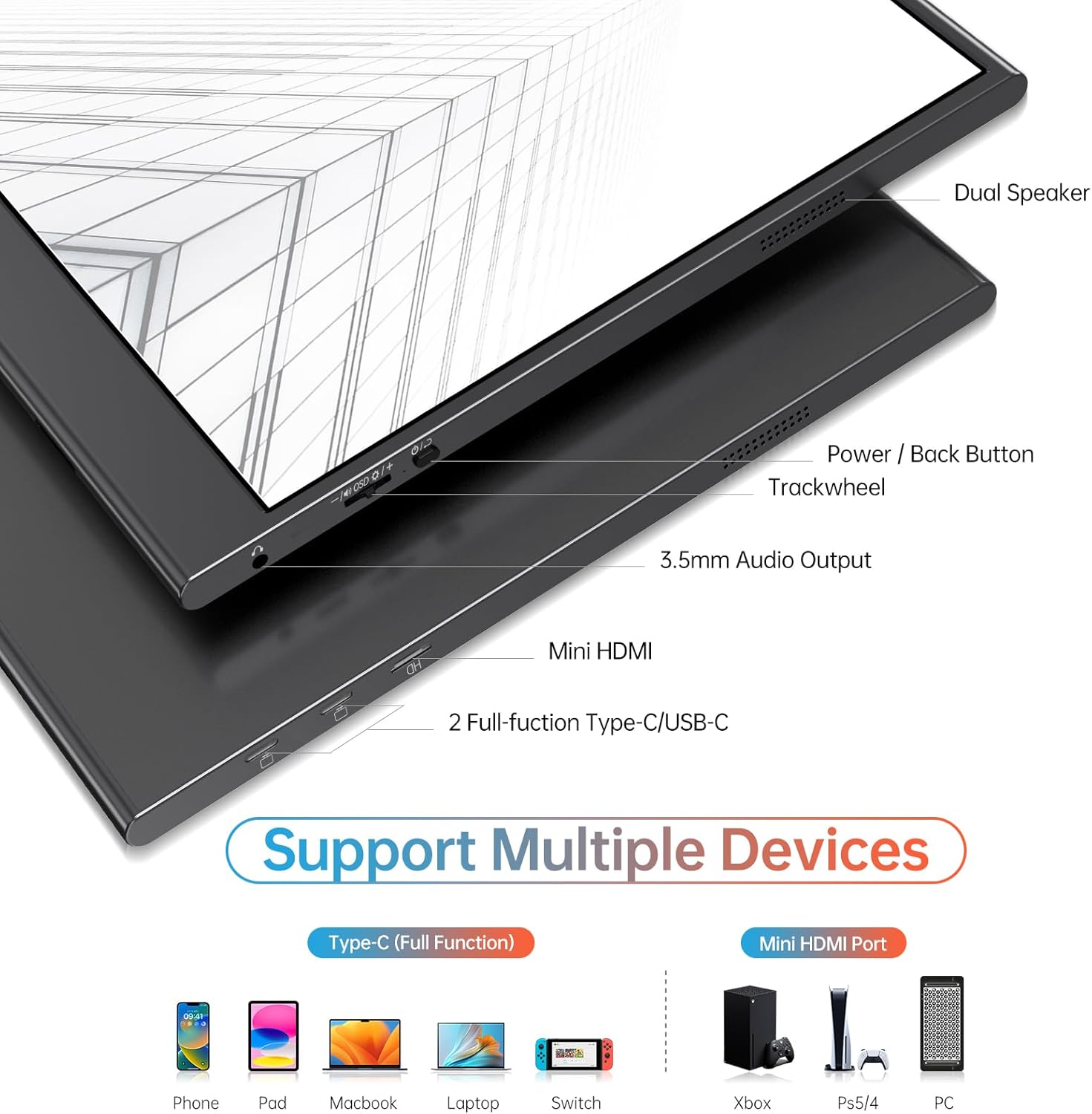 VILVA 4K Portable Monitor, 15.6'' IPS 3840x2160 UHD Computer Monitor, 100% Adobe RGB Gaming Monitor USB C HDMI Portable Travel Display w/Speakers Smart Cover for Laptop Xbox PS4 Switch Phone Mac 15'6 4K