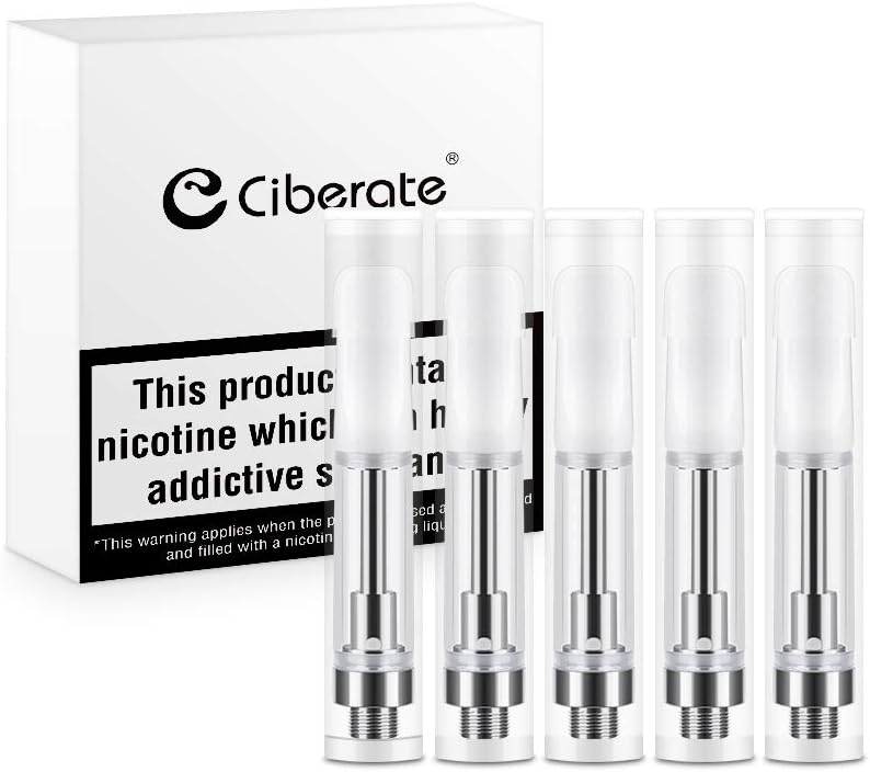 5 pieces Refillable CBD Vaping Ceramic Coil Cartridge Atomizer Tank 1.0ml 2.0mm Intake Hole for Electronic Cigarettes compatible 510 Thread No Nicotine