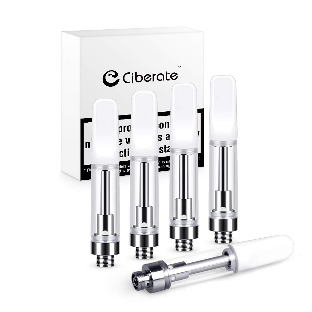 5 pieces Refillable CBD Vaping Ceramic Coil Cartridge Atomizer Tank 1.0ml 2.0mm Intake Hole for Electronic Cigarettes compatible 510 Thread No Nicotine