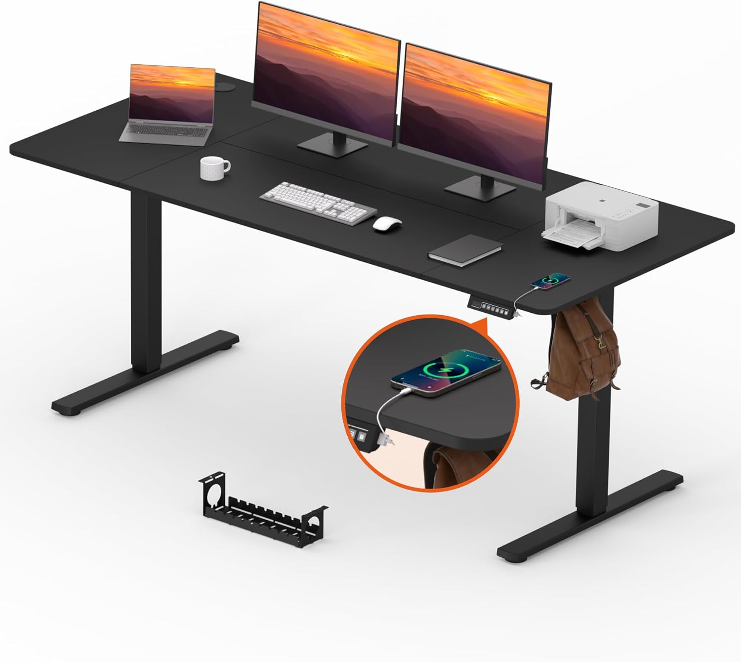 Adjustable Stand Up Desk, Large 71x31 Inches Height Adjustable Standing Desk with Cable Management, Home Office Computer Desk with Memory Preset & Charging USB Port & Sedentary Reminder Black 7131