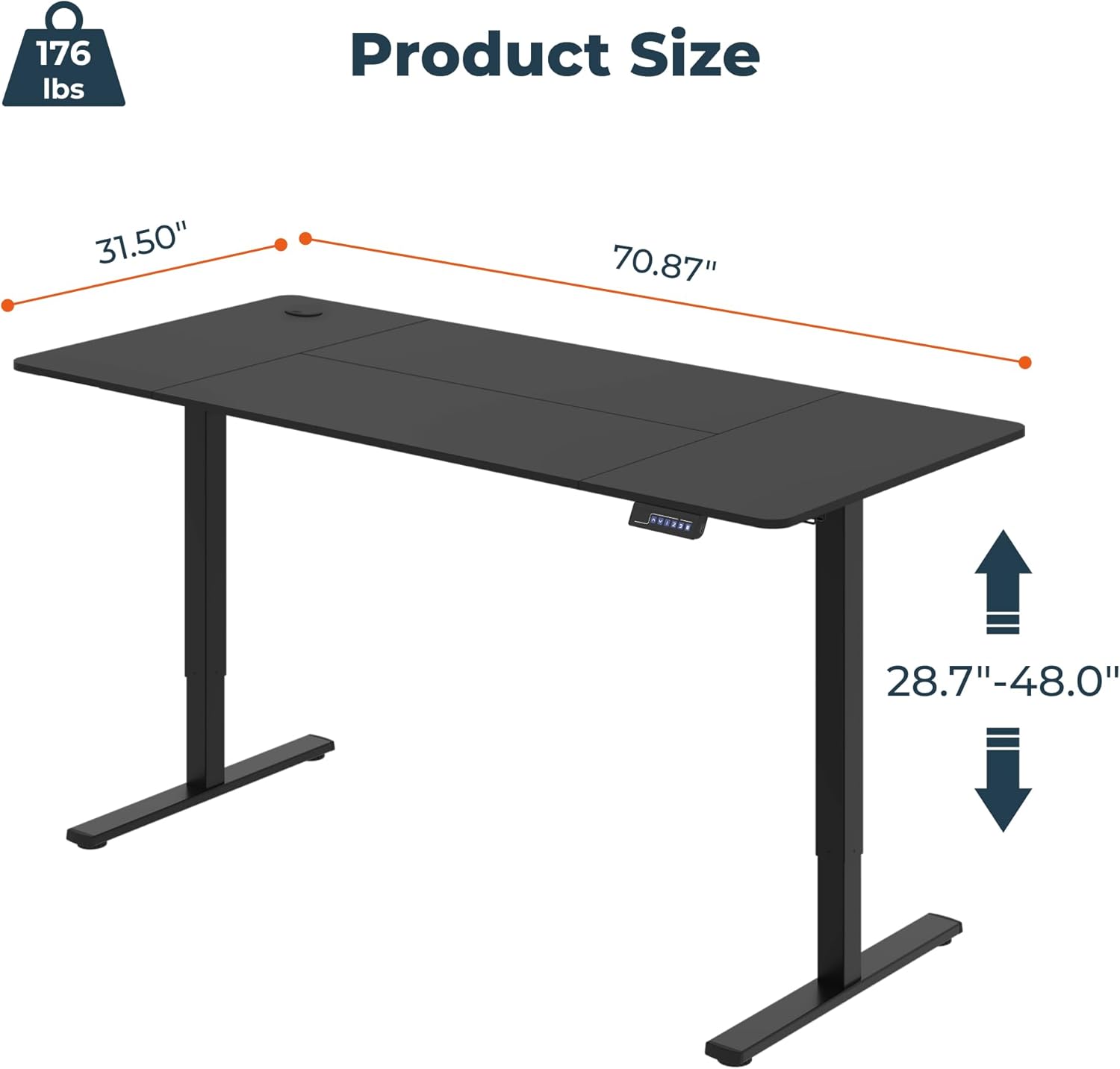 Adjustable Stand Up Desk, Large 71x31 Inches Height Adjustable Standing Desk with Cable Management, Home Office Computer Desk with Memory Preset & Charging USB Port & Sedentary Reminder Black 7131