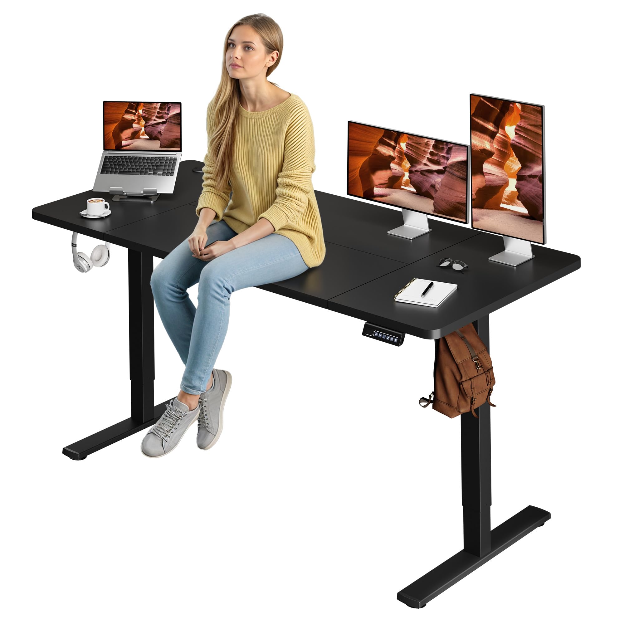 Adjustable Stand Up Desk, Large 71x31 Inches Height Adjustable Standing Desk with Cable Management, Home Office Computer Desk with Memory Preset & Charging USB Port & Sedentary Reminder Black 7131