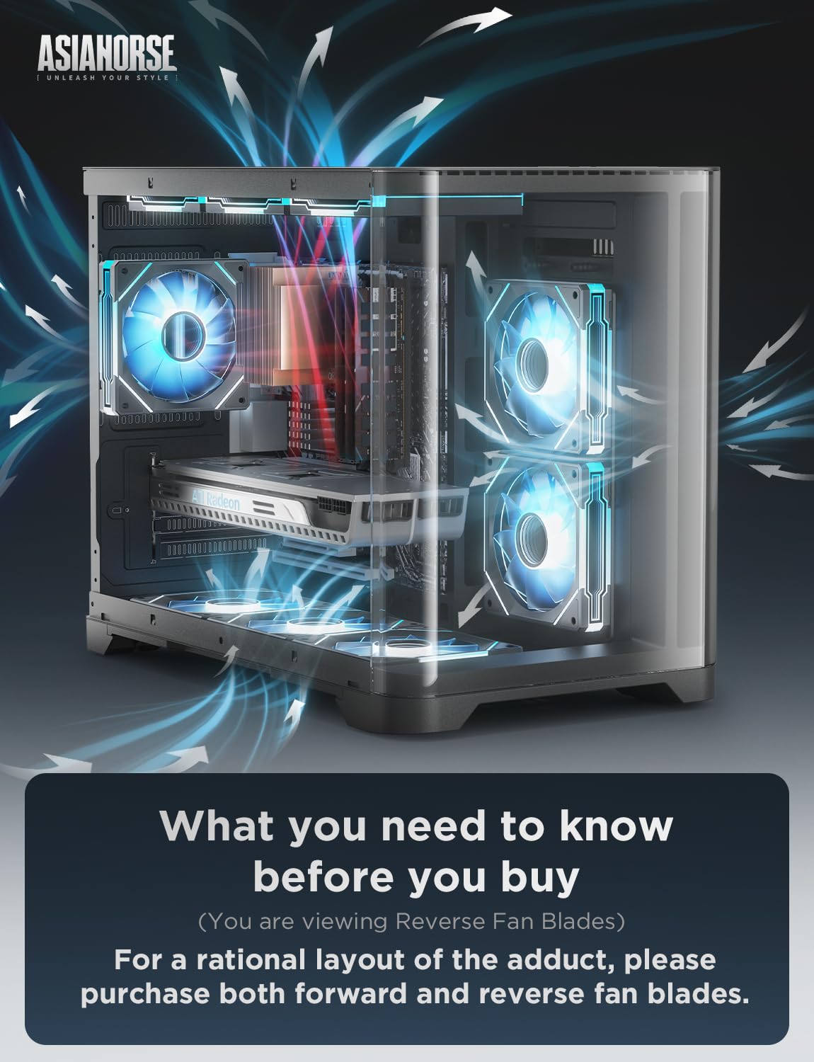 AsiaHorse AMICI-5GT RGB PC Fans, Infinity Mirror ARGB Fans HDB Bearing Fan Speeds Up to 1800 RPM with 24 LED Lights, Reverse Blade Fan Compatible Motherboard Aura SYNC (Not Wireless Connection) 120mmBlack-3packs Reverse Blade