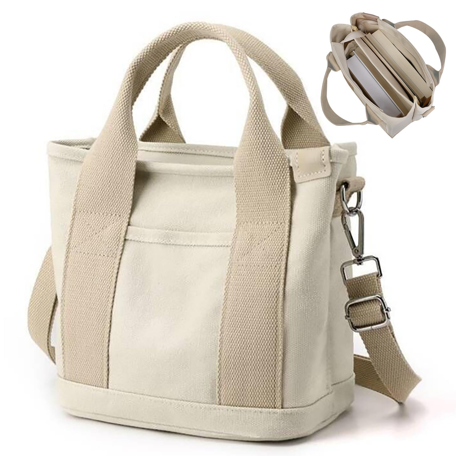 Aucuu, handbag in canvas, women's shoulder bag, with lightning closure, for every day, school, shopping, work, trips #4 catchi-mini