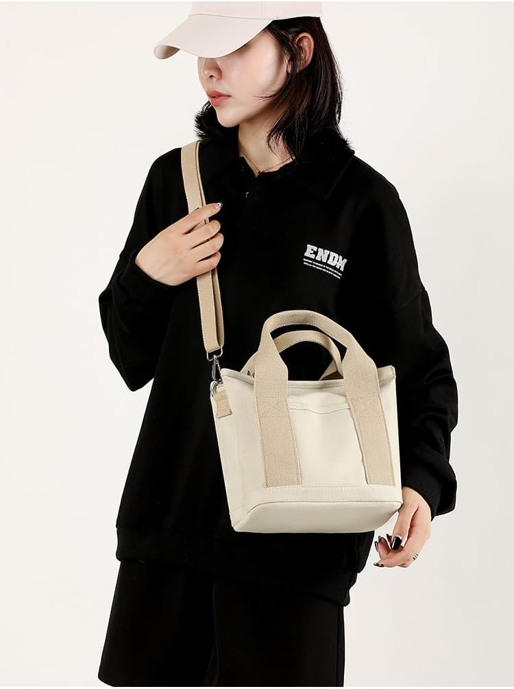 Aucuu, handbag in canvas, women's shoulder bag, with lightning closure, for every day, school, shopping, work, trips #4 catchi-mini