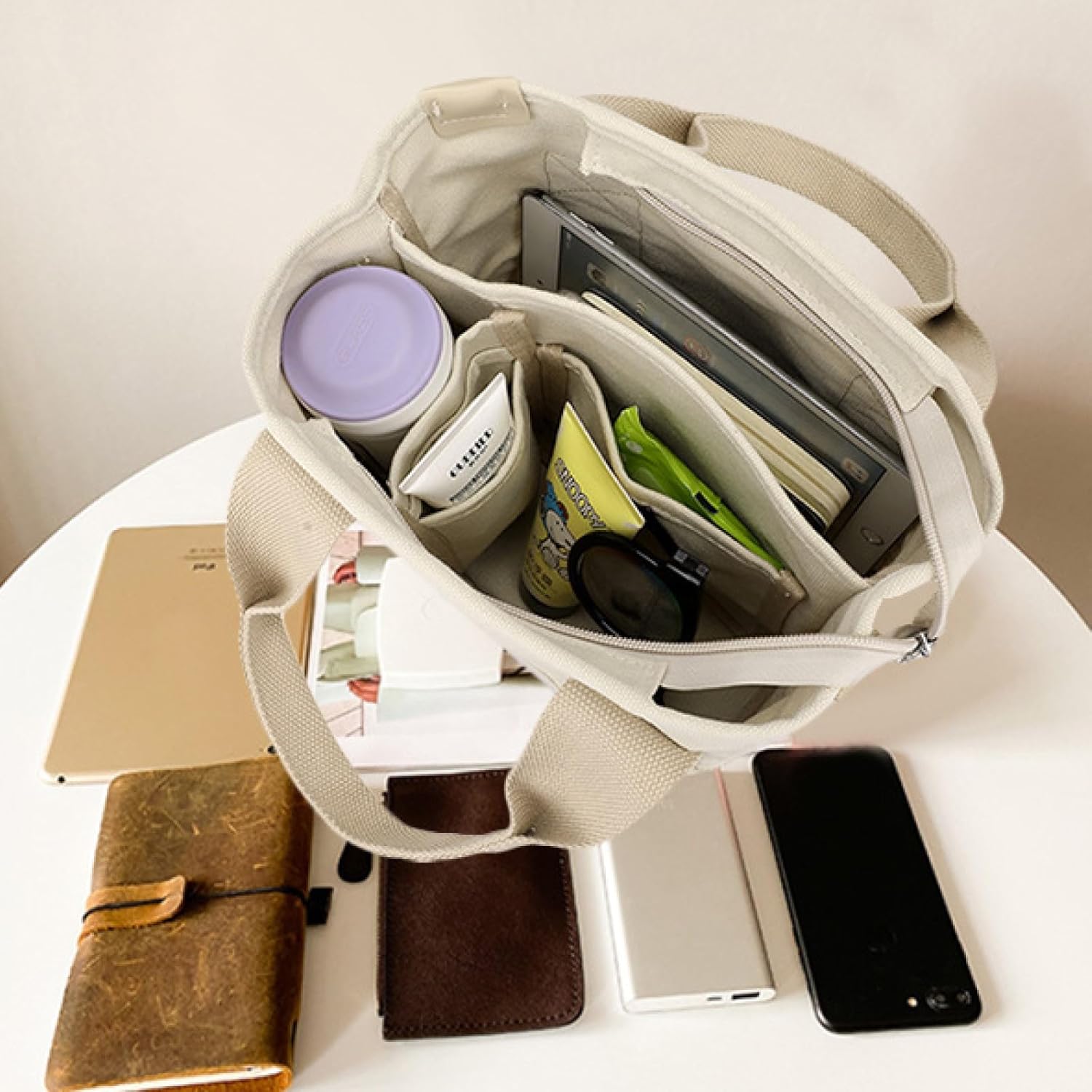 Aucuu, handbag in canvas, women's shoulder bag, with lightning closure, for every day, school, shopping, work, trips #4 catchi-mini