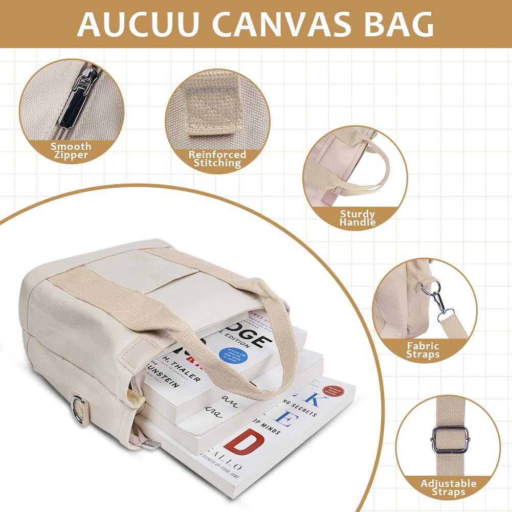 Aucuu, handbag in canvas, women's shoulder bag, with lightning closure, for every day, school, shopping, work, trips #4 catchi-mini