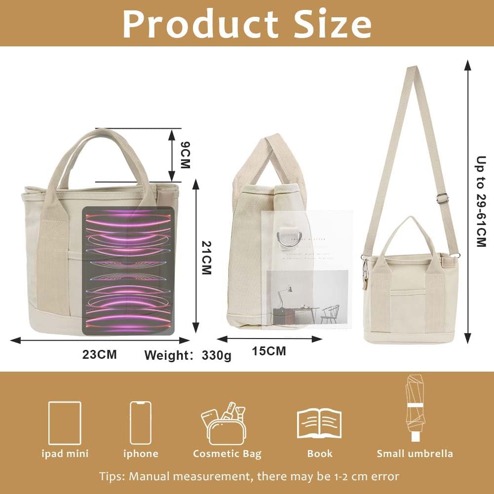 Aucuu, handbag in canvas, women's shoulder bag, with lightning closure, for every day, school, shopping, work, trips #4 catchi-mini