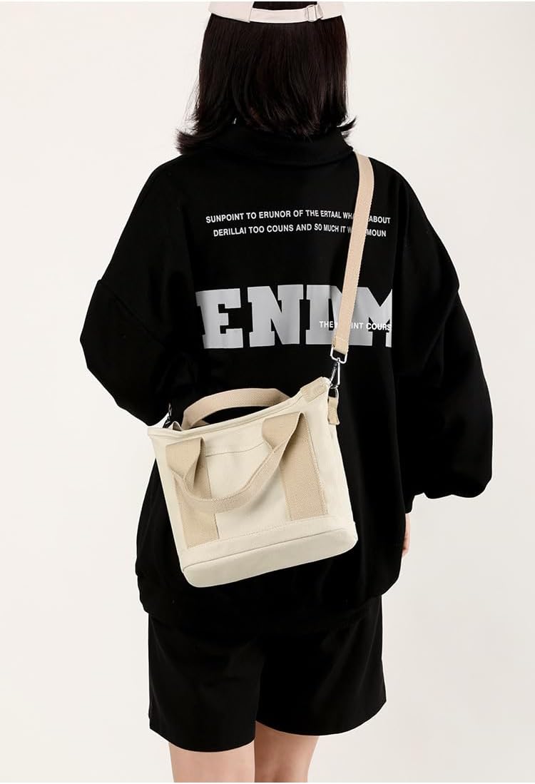 Aucuu, handbag in canvas, women's shoulder bag, with lightning closure, for every day, school, shopping, work, trips #4 catchi-mini