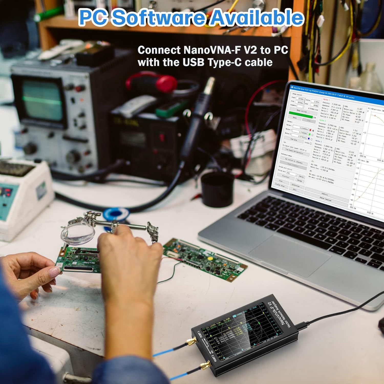 AURSINC NanoVNA-F V2 Latest Vector Network Analyzer 50KHz-3GHz HF VHF UHF VNA 4.3 Inch LCD Screen Antenna Analyzer - Parameter Measurement S, Phase, Delay, Smith Diagram
