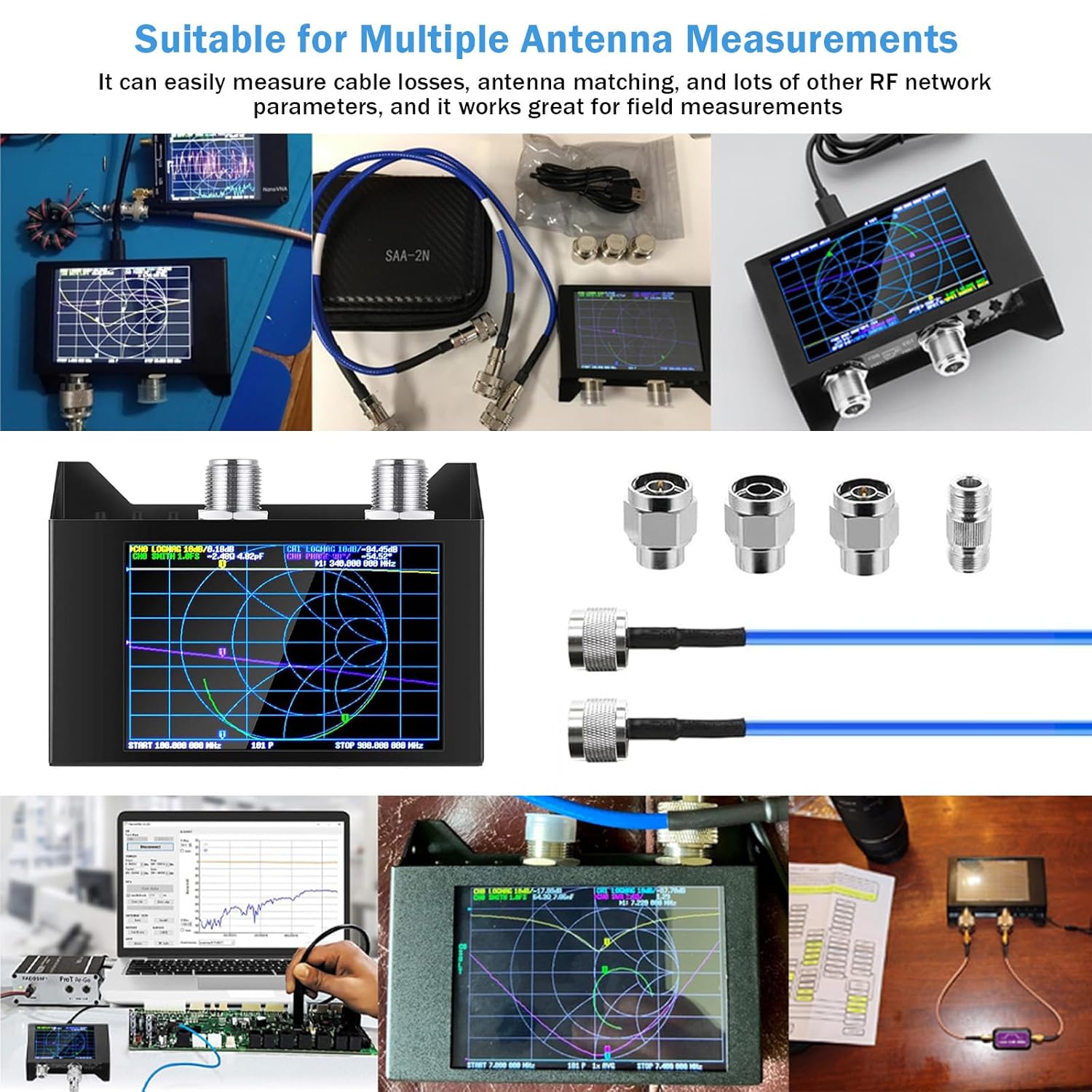 AURSINC Nanovna SAA-2N V2.2 Vector Network Analyzer 4inch Touchscreen 50KHz-3GHz HF VHF UHF Antenna Analyzer, with Storage Bag