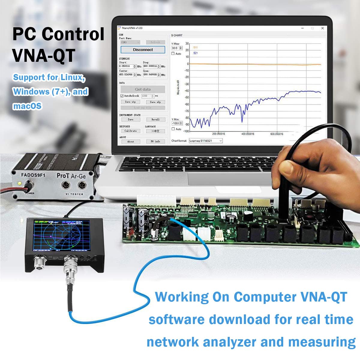 AURSINC Nanovna SAA-2N V2.2 Vector Network Analyzer 4inch Touchscreen 50KHz-3GHz HF VHF UHF Antenna Analyzer, with Storage Bag
