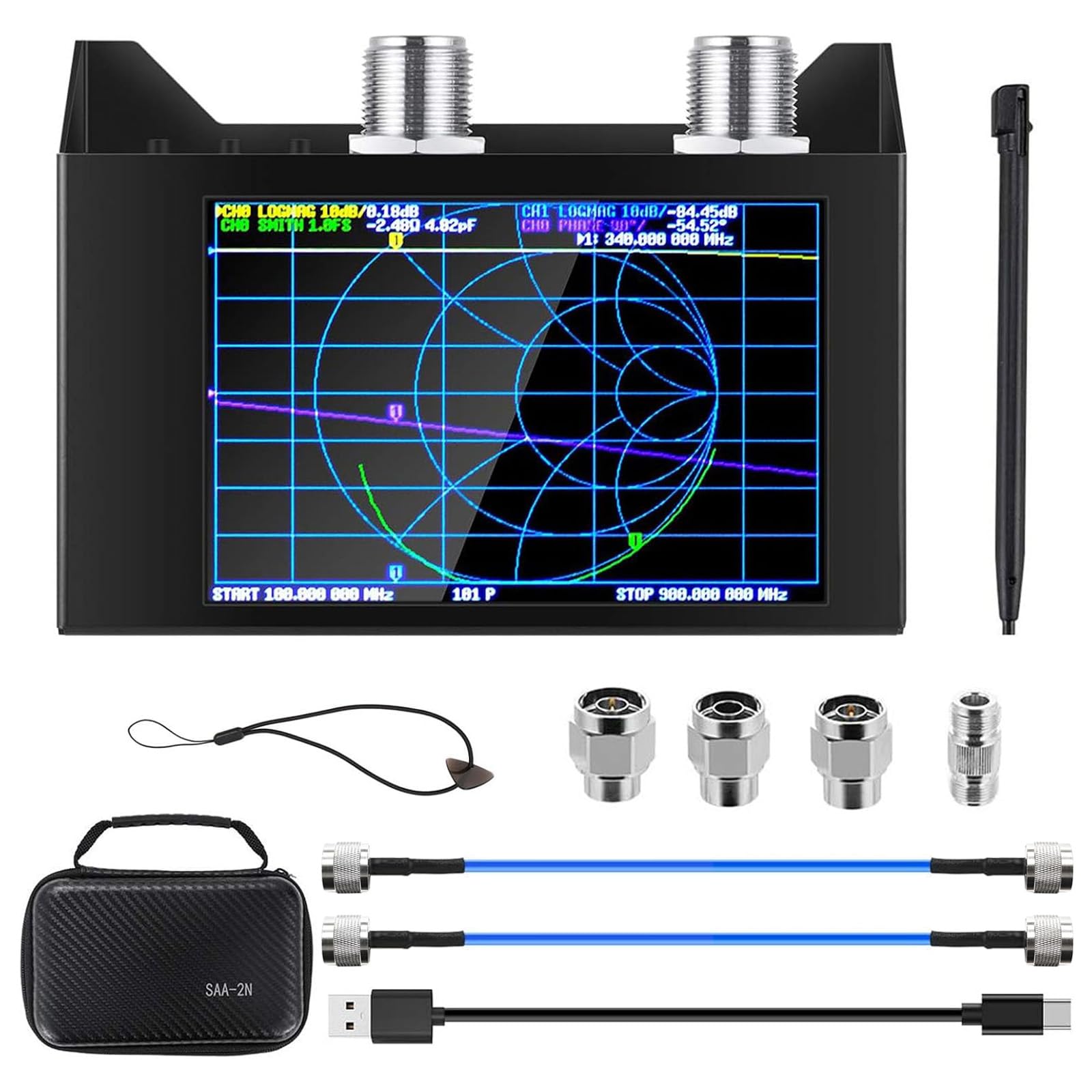 AURSINC Nanovna SAA-2N V2.2 Vector Network Analyzer 4inch Touchscreen 50KHz-3GHz HF VHF UHF Antenna Analyzer, with Storage Bag