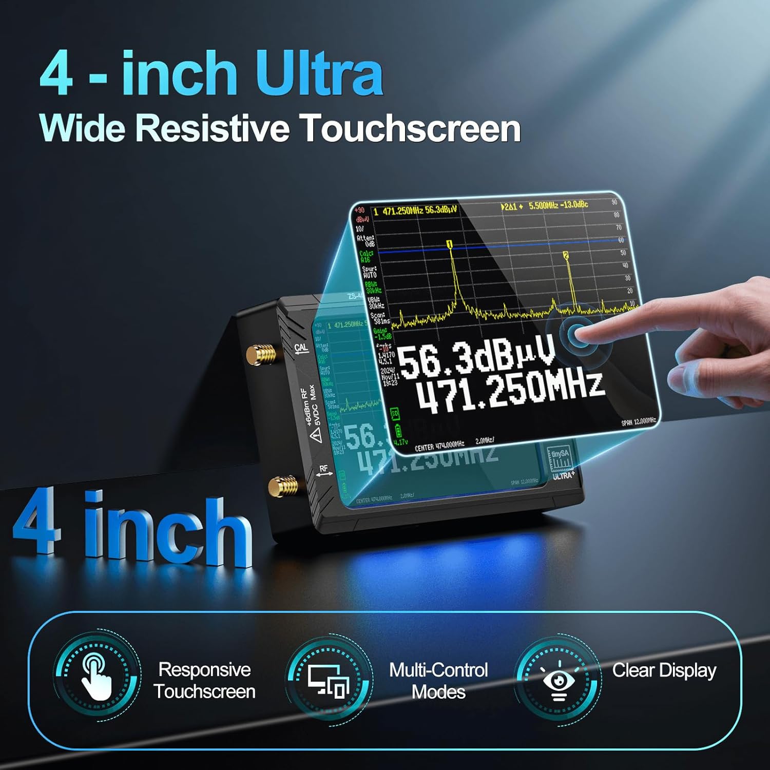 AURSINC Tinysa Ultra+ ZS407 Spectrum Analyzer, 2025 Upgraded HW V0.5.4 100 kHz-7.3 GHz 4.0 inch, 2 in 1 Signal Generator 100 kHz to 900 MHz MF/HF/VHF UHF, with 32GB Card