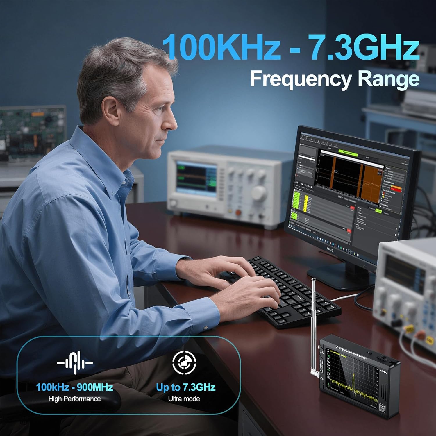 AURSINC Tinysa Ultra+ ZS407 Spectrum Analyzer, 2025 Upgraded HW V0.5.4 100 kHz-7.3 GHz 4.0 inch, 2 in 1 Signal Generator 100 kHz to 900 MHz MF/HF/VHF UHF, with 32GB Card