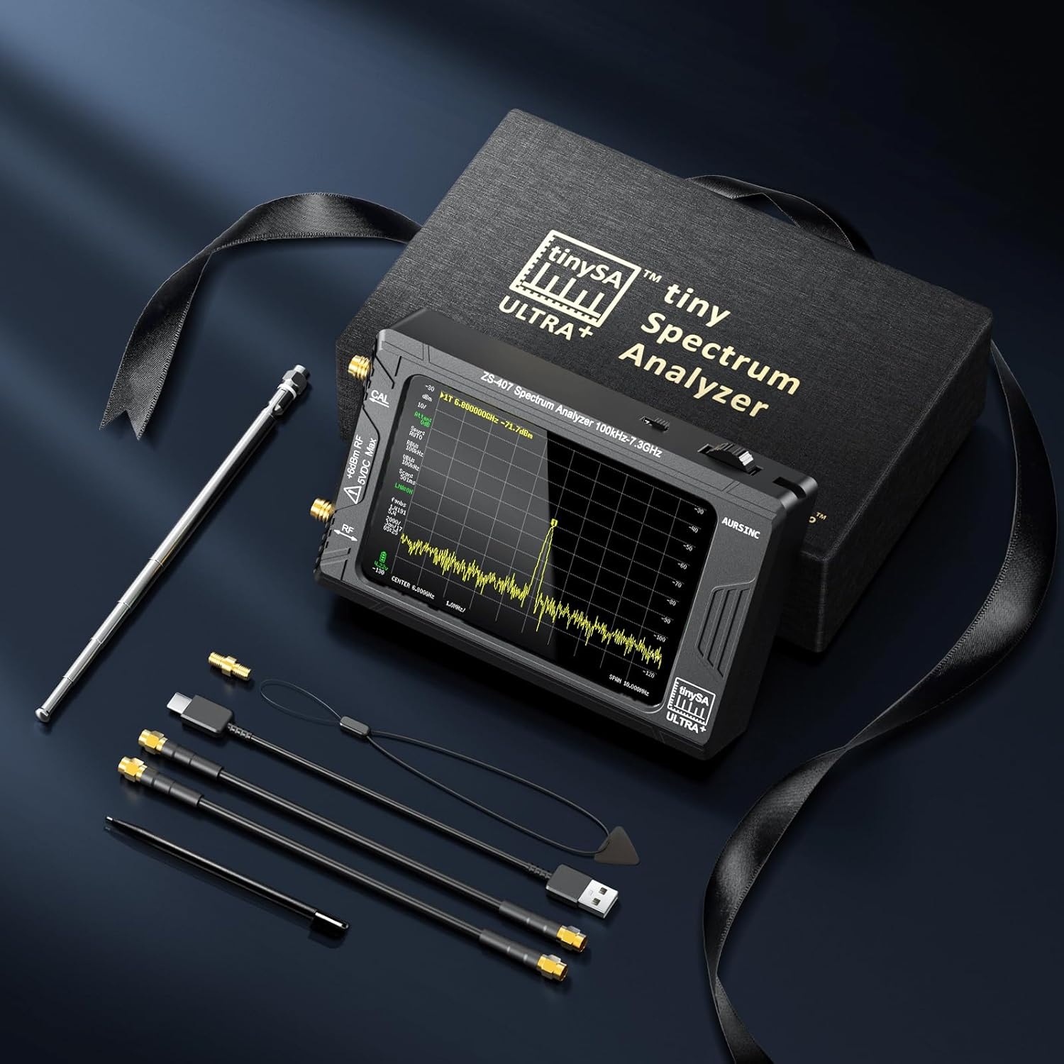 AURSINC Tinysa Ultra+ ZS407 Spectrum Analyzer, 2025 Upgraded HW V0.5.4 100 kHz-7.3 GHz 4.0 inch, 2 in 1 Signal Generator 100 kHz to 900 MHz MF/HF/VHF UHF, with 32GB Card