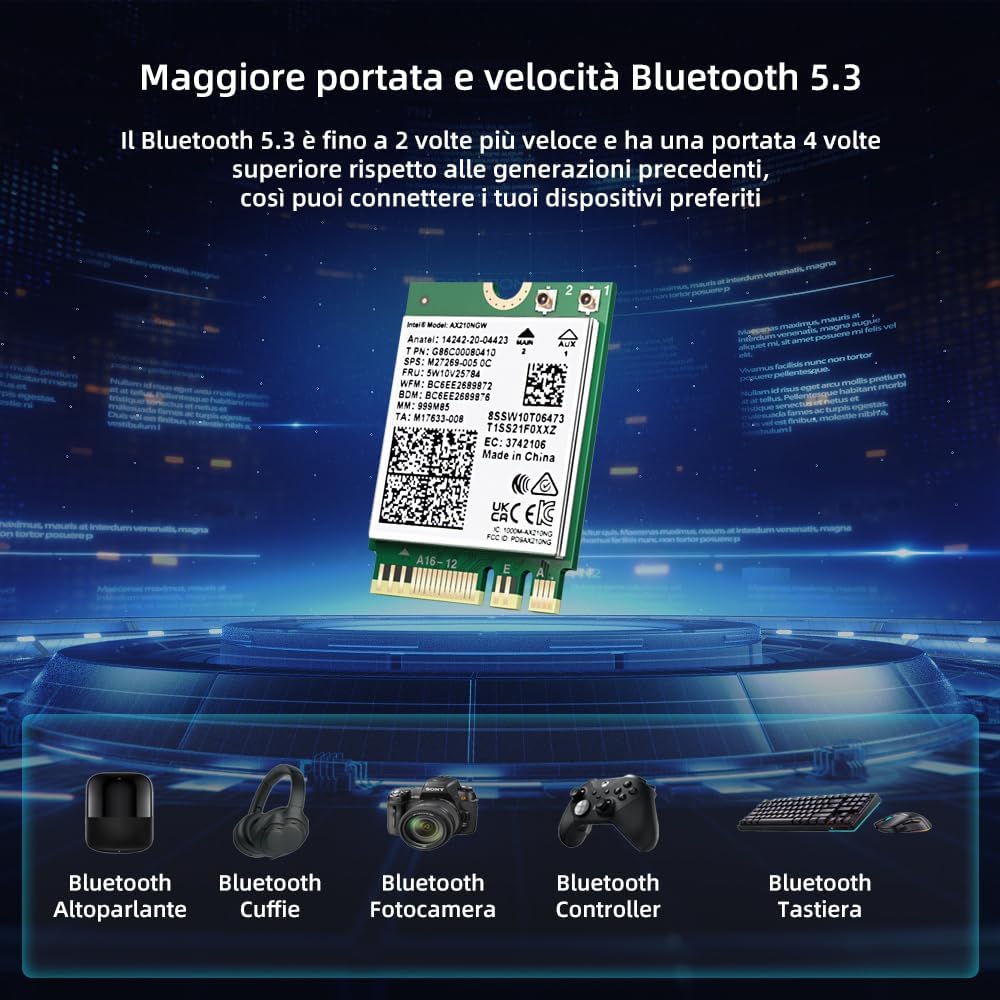 AX210 M.2 WiFi Card with Bluetooth 5.3, 6E 2X2 MU-MIMO 5400Mbps WiFi Wireless Network Module, MIMO Laptop WiFi Card 802.11AX NGFF Interface with Tri-Band Support Windows10/11 64 Bit