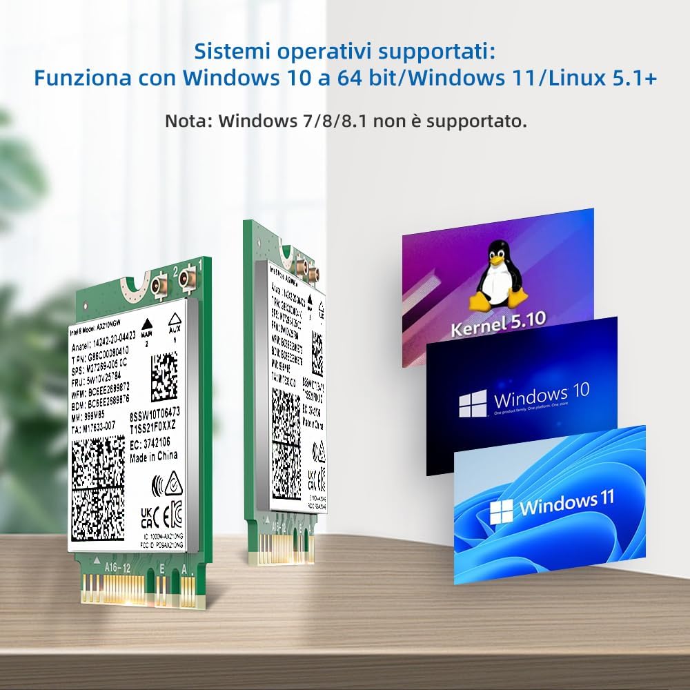 AX210 M.2 WiFi Card with Bluetooth 5.3, 6E 2X2 MU-MIMO 5400Mbps WiFi Wireless Network Module, MIMO Laptop WiFi Card 802.11AX NGFF Interface with Tri-Band Support Windows10/11 64 Bit