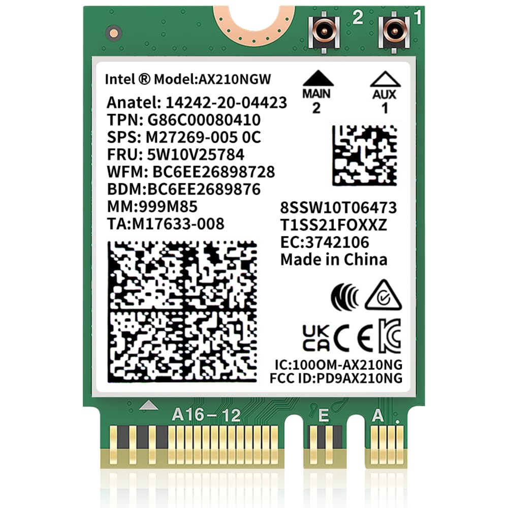 AX210 M.2 WiFi Card with Bluetooth 5.3, 6E 2X2 MU-MIMO 5400Mbps WiFi Wireless Network Module, MIMO Laptop WiFi Card 802.11AX NGFF Interface with Tri-Band Support Windows10/11 64 Bit