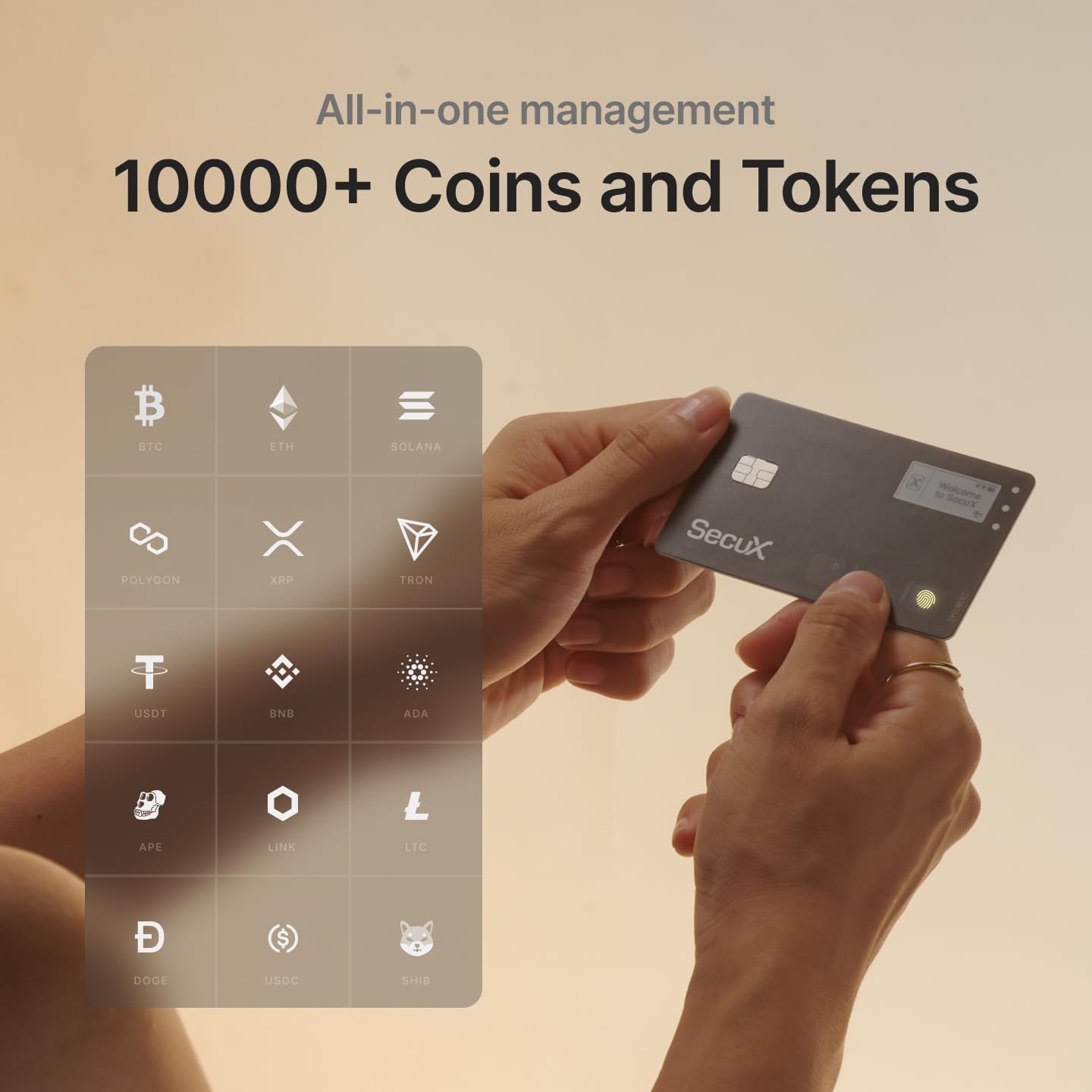 BIO Crypto Hardware Wallet BIO SHIELD - Safe biometric authentication, cold storage card for NFT, Bitcoin, Ethereum, ERC20, BEP20, etc., flat black, compact