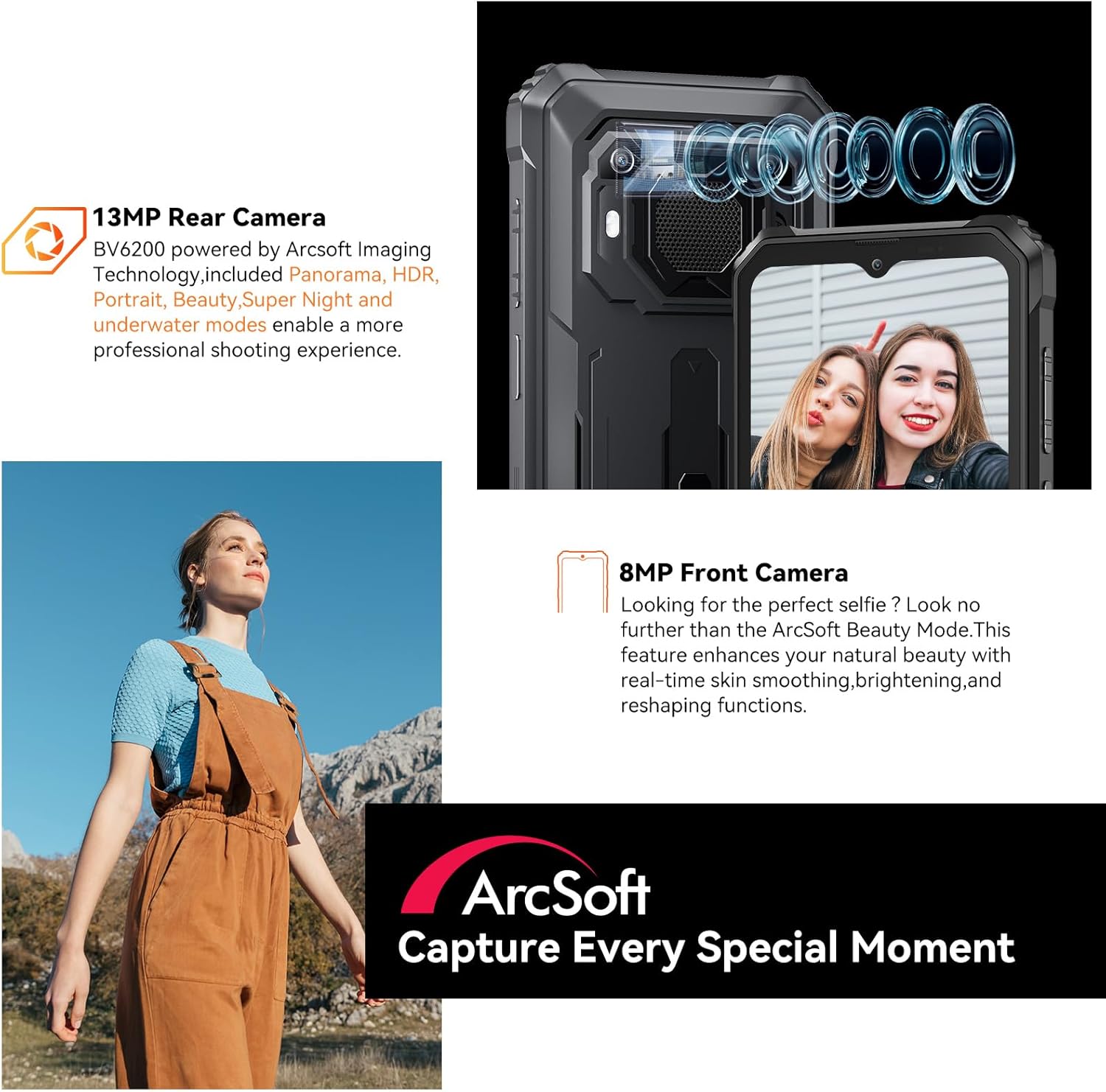 Blackview Rugged Smartphone Unlocked, 2023 BV6200 Rugged Phones, 13000mAh Battery 18W Fast Charge, Android 13, 8GB+64GB/2TB Expand, Waterproof Mobile Phones, Three Card Slots, 6.56" Display, T-Mobile