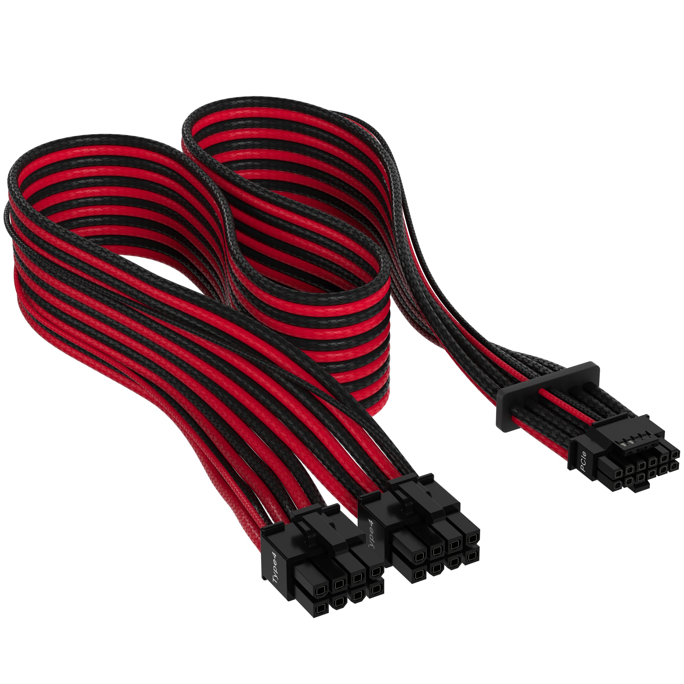 Corsair Premium PCIe 5.0 / Gen 5 12VHPWR 600W Power Supply Cable - Compatible with Type-4 Power Supplies via Dual 8-Pin PCIe - Braided Paracord Sleeve - Black/Red