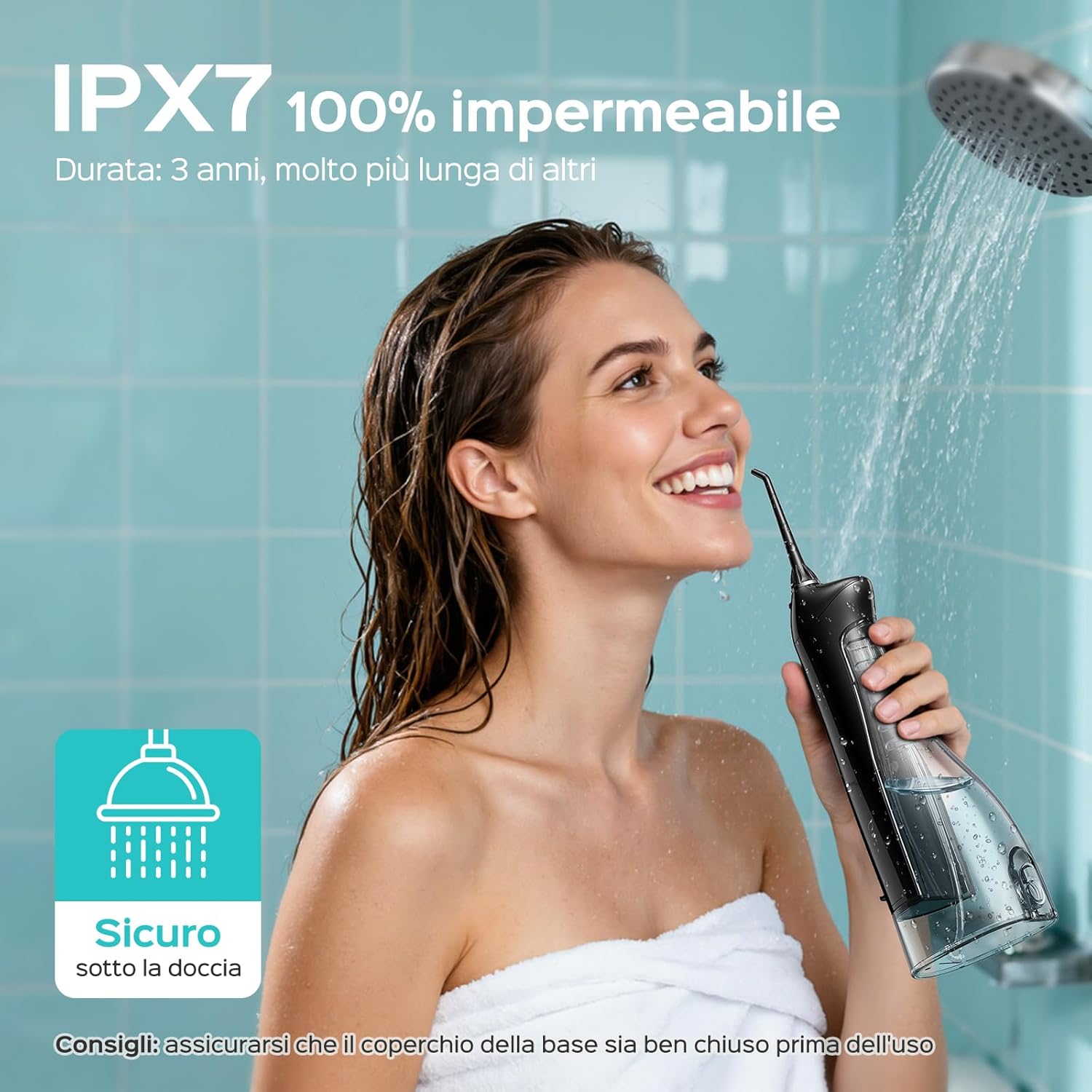 COSLUS Portable Cordless Dental Water Flosser, 300 ML Rechargeable Water Flosser Irrigator Foppio Flow Waterproof IPX7 Oral Water Flosser Teeth Cleaning Ideal for Home Travel Light Black Black Gray