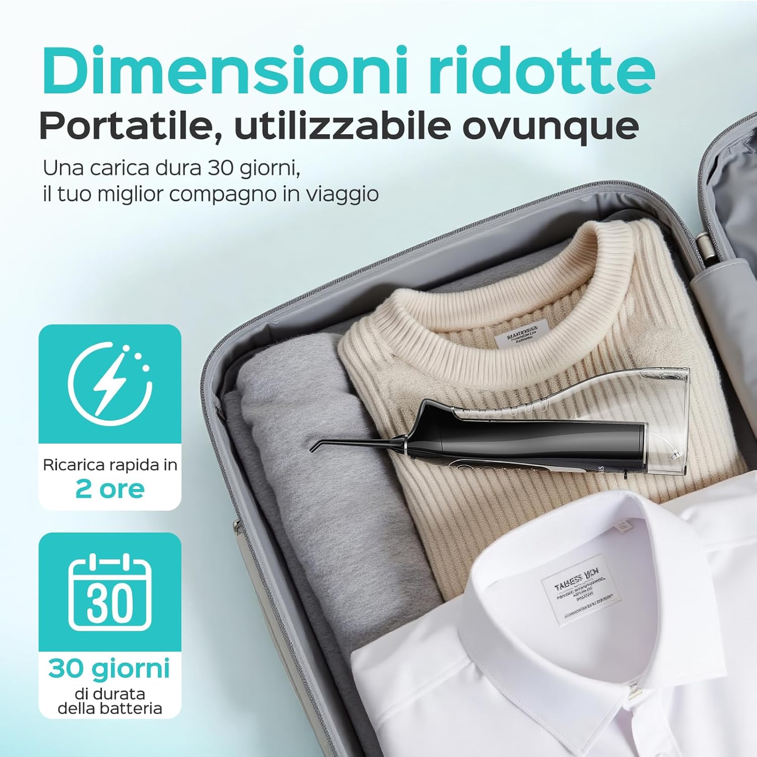 COSLUS Portable Cordless Dental Water Flosser, 300 ML Rechargeable Water Flosser Irrigator Foppio Flow Waterproof IPX7 Oral Water Flosser Teeth Cleaning Ideal for Home Travel Light Black Black Gray