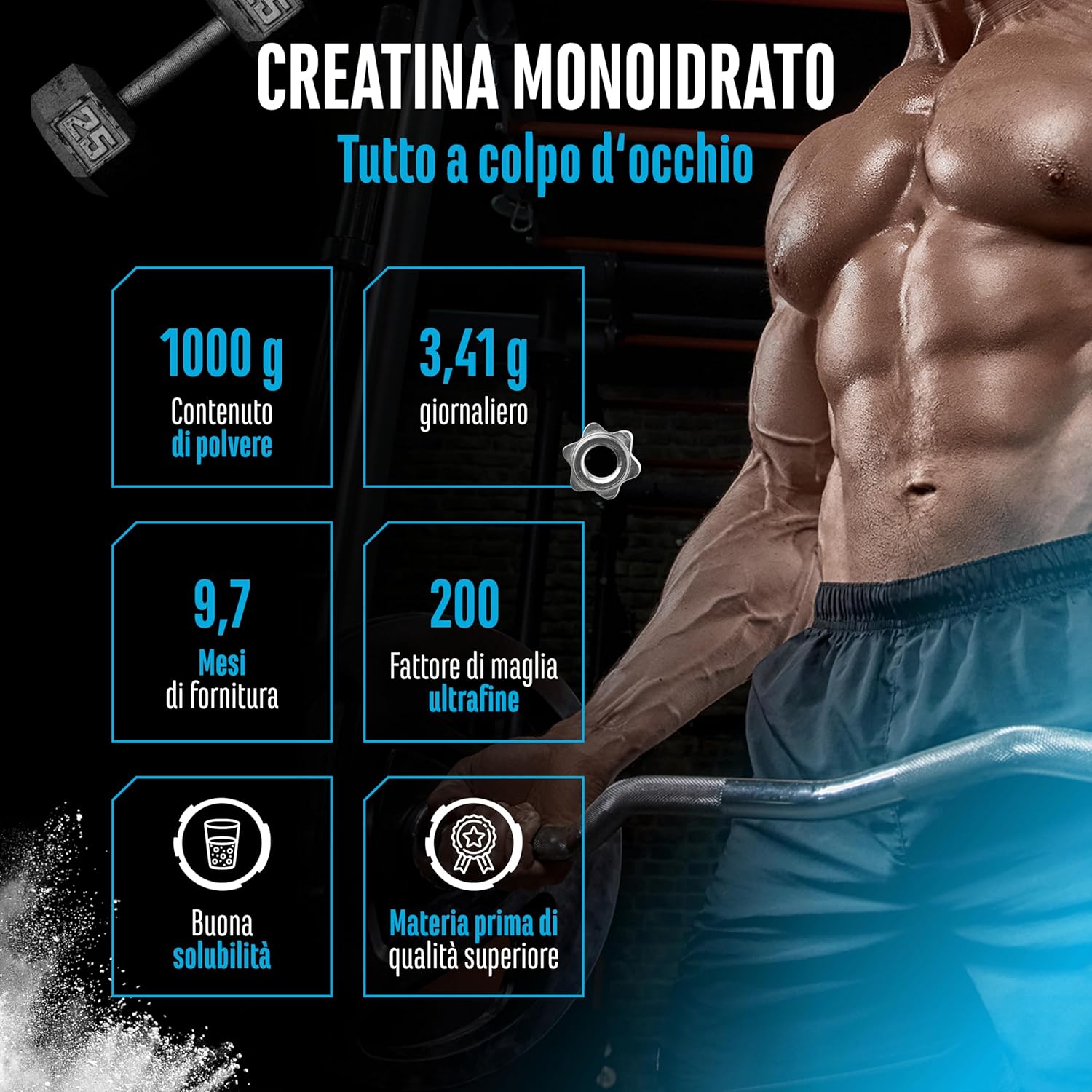Creatine powder - 1kg / 1000 g - Creatine monohydrate powder - Optimal and microfine solubility - Vegan - 293 applications - Tested quality