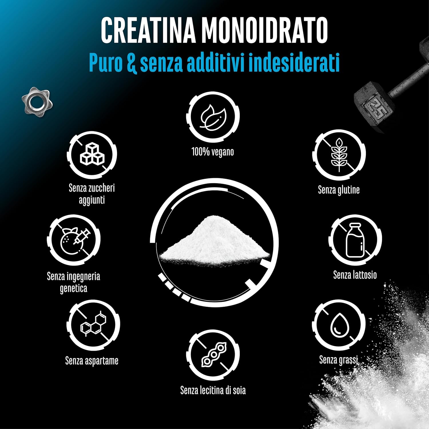 Creatine powder - 1kg / 1000 g - Creatine monohydrate powder - Optimal and microfine solubility - Vegan - 293 applications - Tested quality