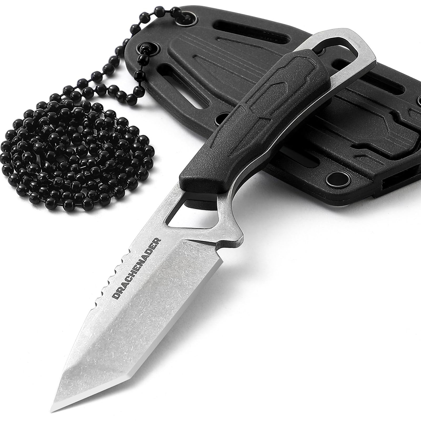 DRACHENADER Fixed Tanto Neck Knife Small Fulltang Outdoor Mini Knife with Plastic Sheath