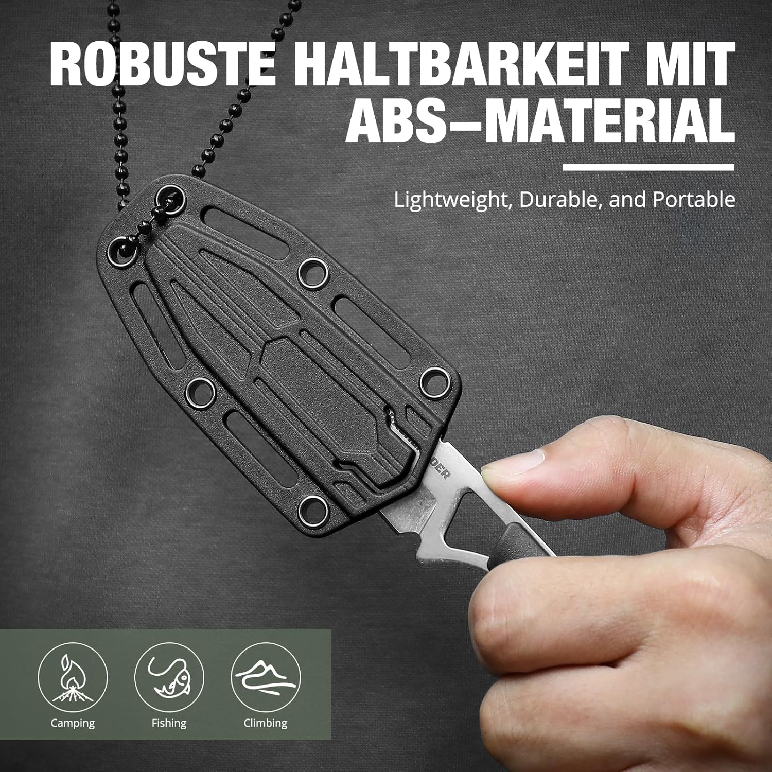 DRACHENADER Fixed Tanto Neck Knife Small Fulltang Outdoor Mini Knife with Plastic Sheath