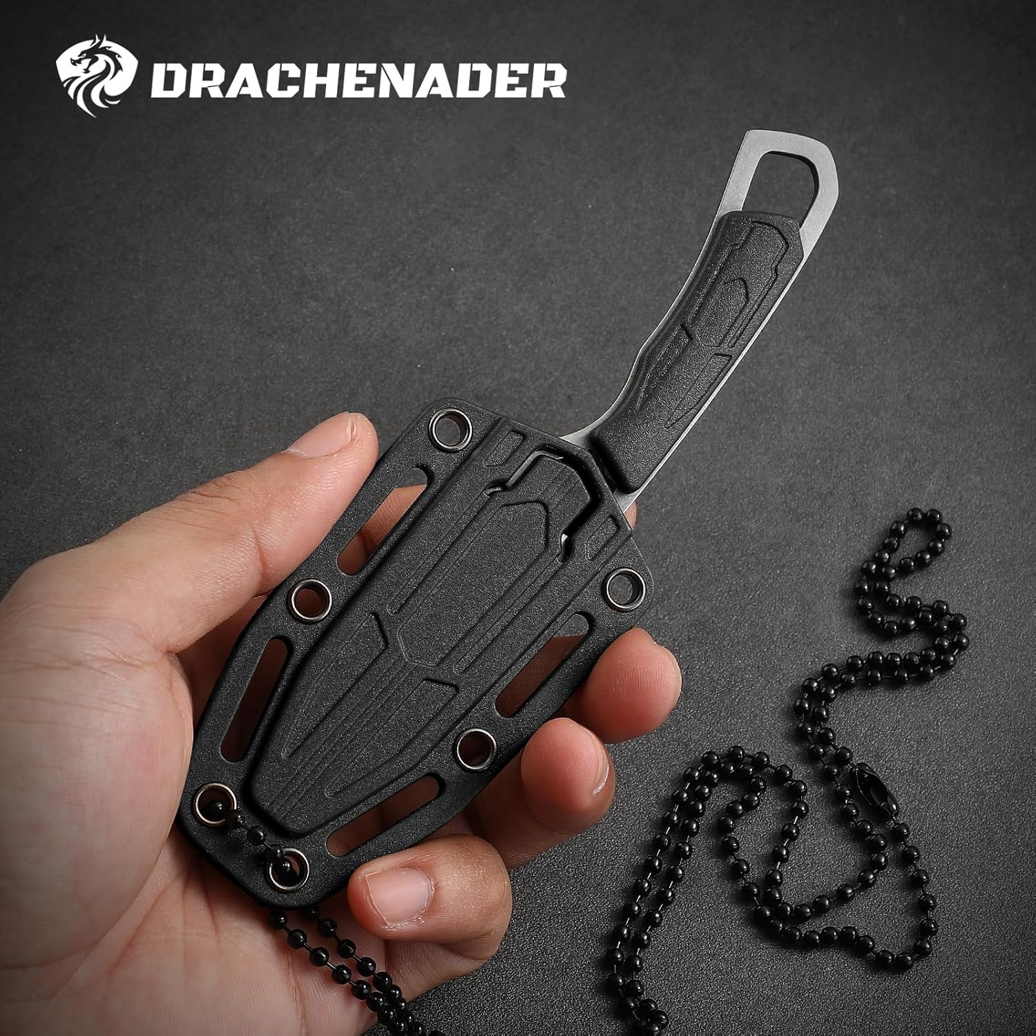 DRACHENADER Fixed Tanto Neck Knife Small Fulltang Outdoor Mini Knife with Plastic Sheath