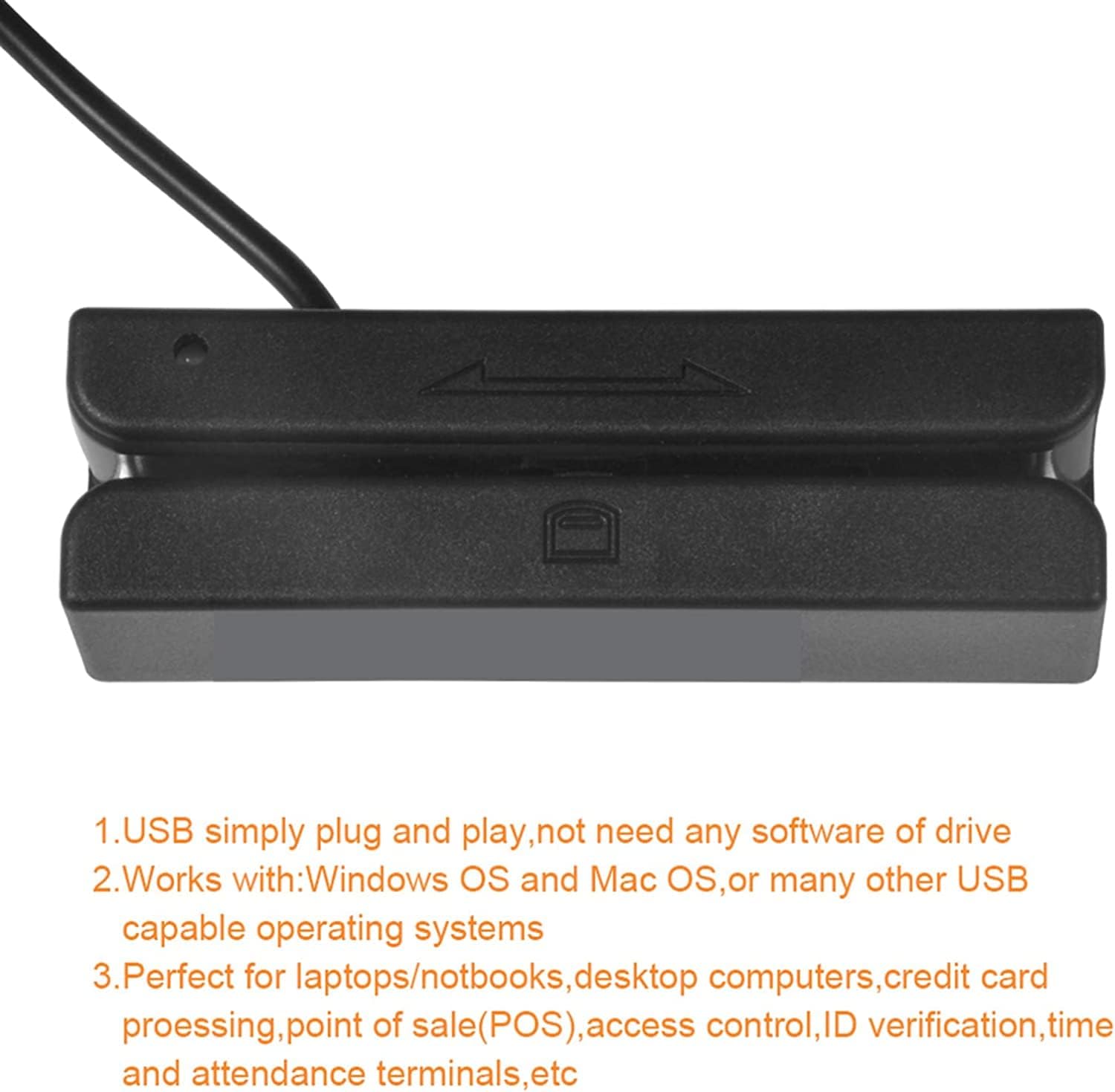 Ecoodisk USB Mini Credit Card MSR90 3 Three Track Hi-Co Magnetic Stripe Credit Card Swipe Speed Reader Swipe for Cashier Registration MSR, Black