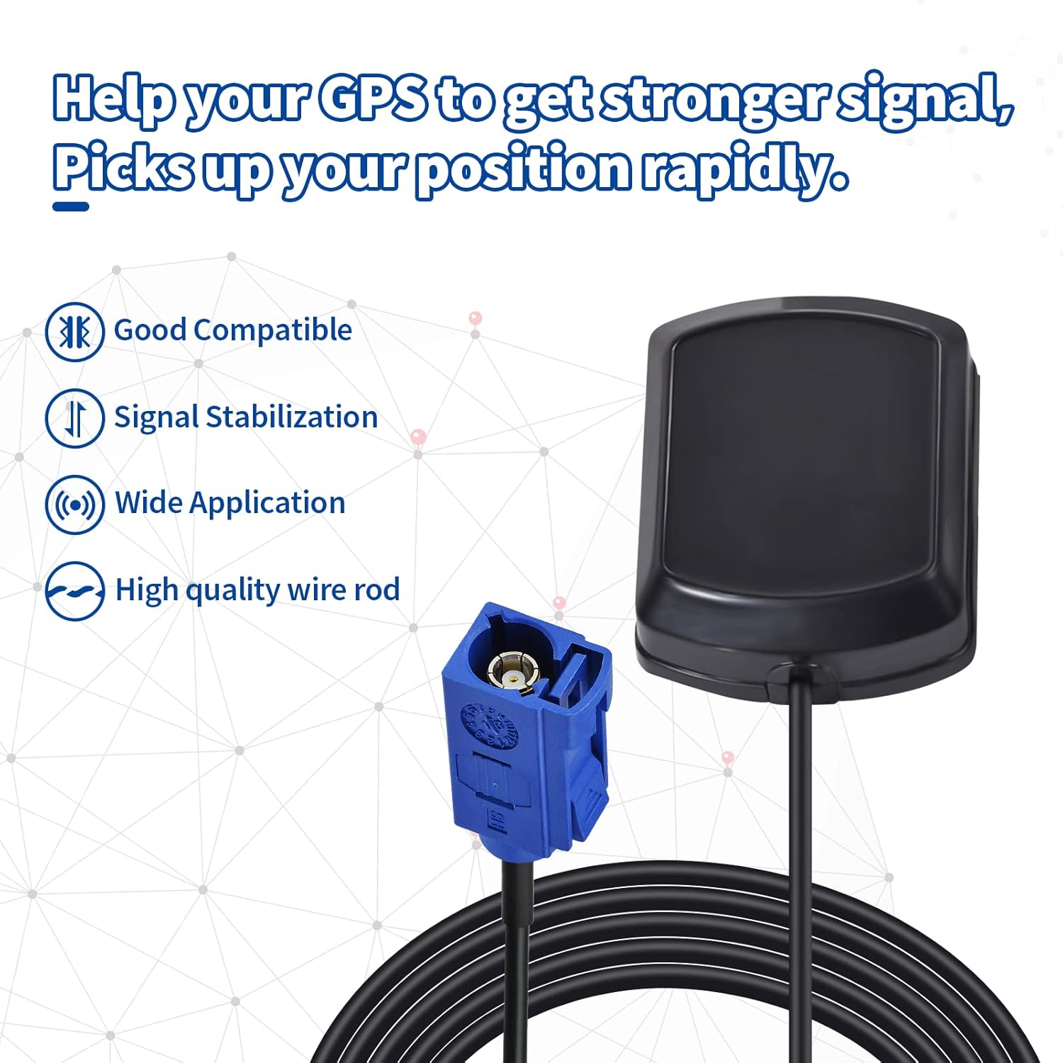 Eightwood GPS antenna with Fakra 'C' and 300cm extension cable for car, tracking module, navigation system and GA AN104 receivers