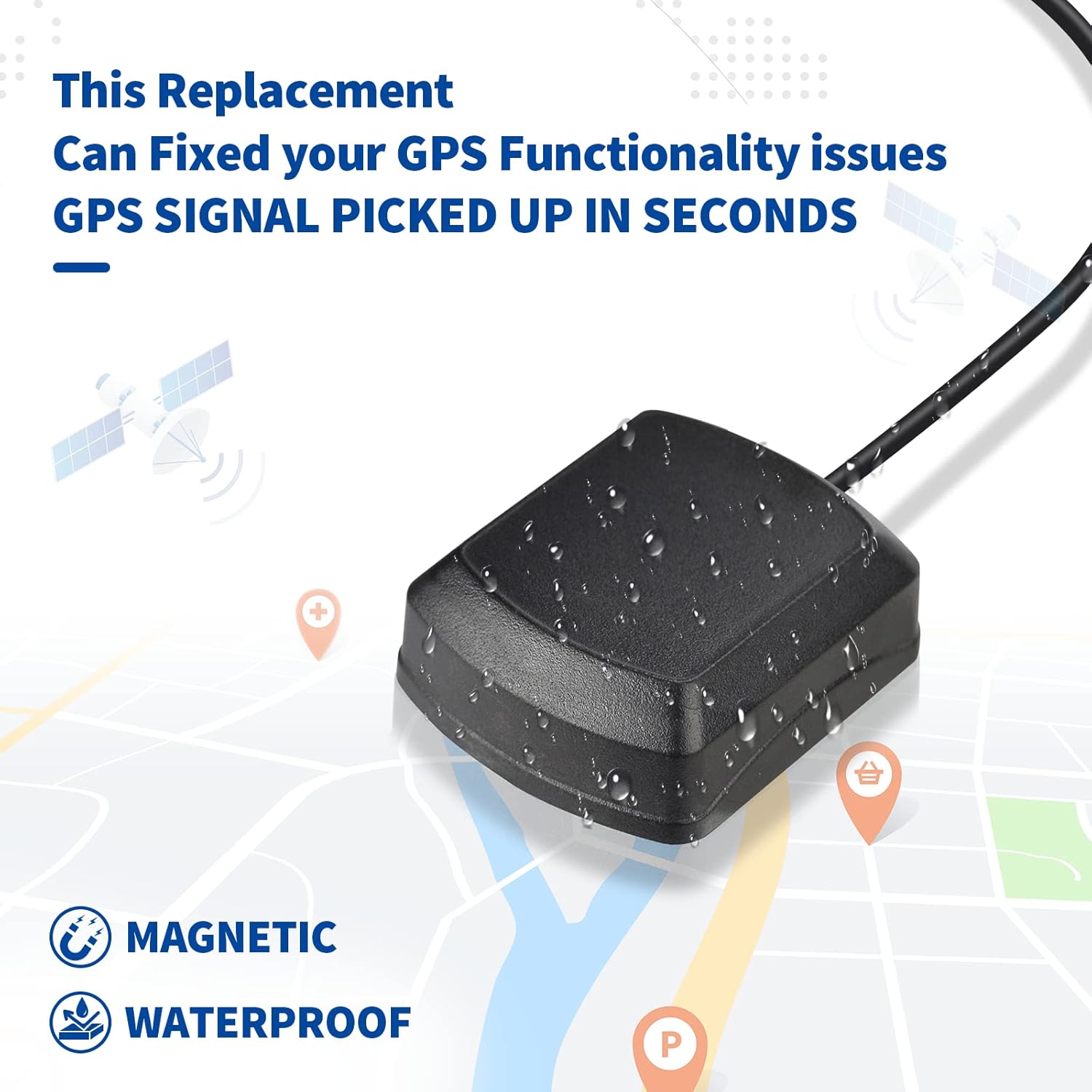 Eightwood GPS antenna with Fakra 'C' and 300cm extension cable for car, tracking module, navigation system and GA AN104 receivers