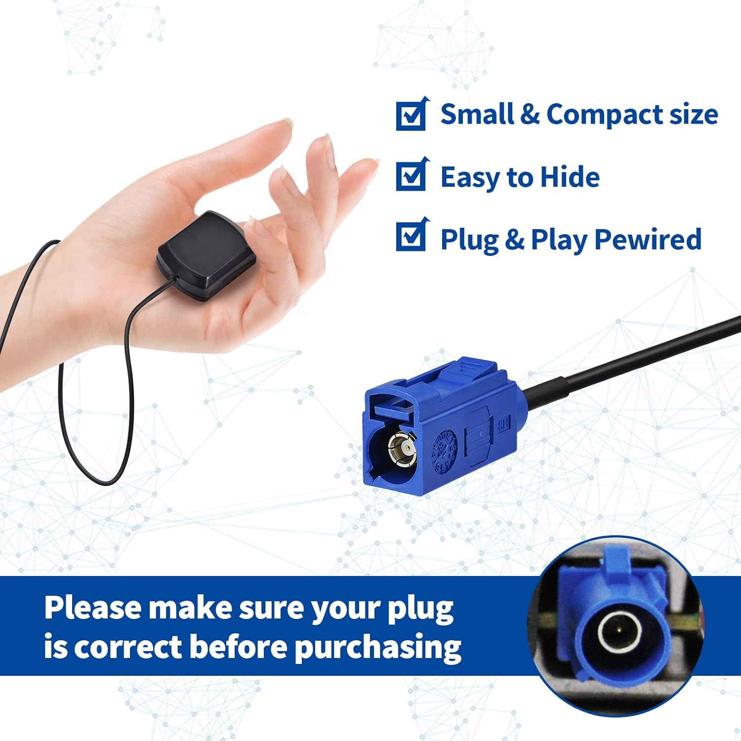 Eightwood GPS antenna with Fakra 'C' and 300cm extension cable for car, tracking module, navigation system and GA AN104 receivers