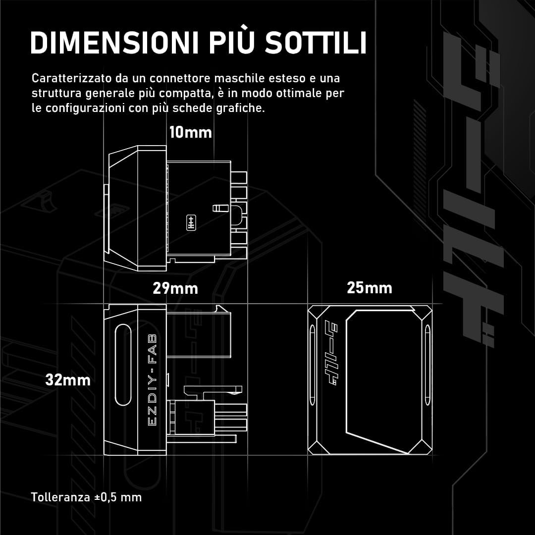 EZDIY-FAB PCIe 5.1-600W 12+4pin Adapter,16pin 12VHPWR GPU Power Connector,12V-2x6 GPU Adapter,180 Degree Angle-Compatible with RTX 3090Ti,4070Ti,4080,4090 GPU-STD Type,Black,1Pack Black 180°-STD