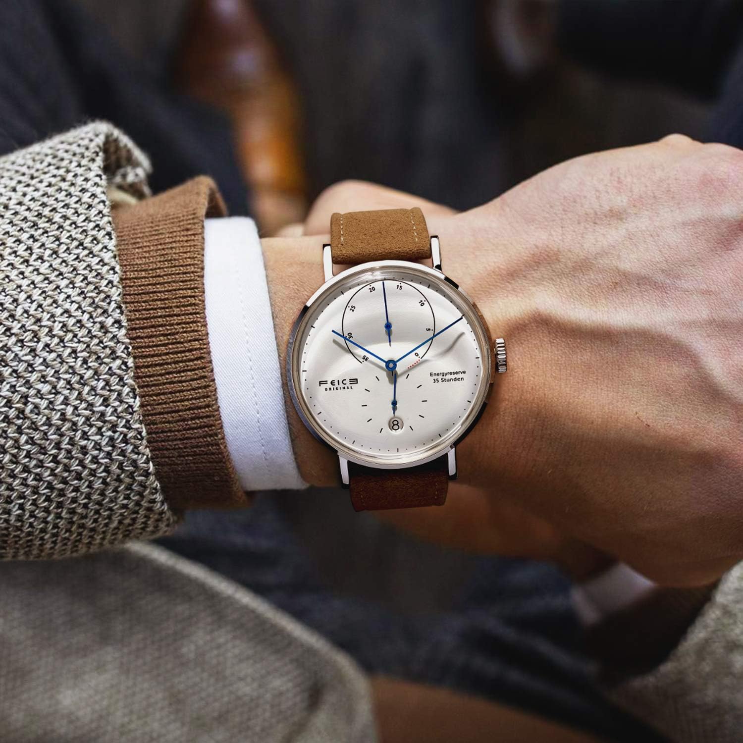 Feice Automatic Watch Watch With Curve Glass Mechanical Watch Multifunction Movement Automatic Watch Wall Watch Men - Fm202 brown