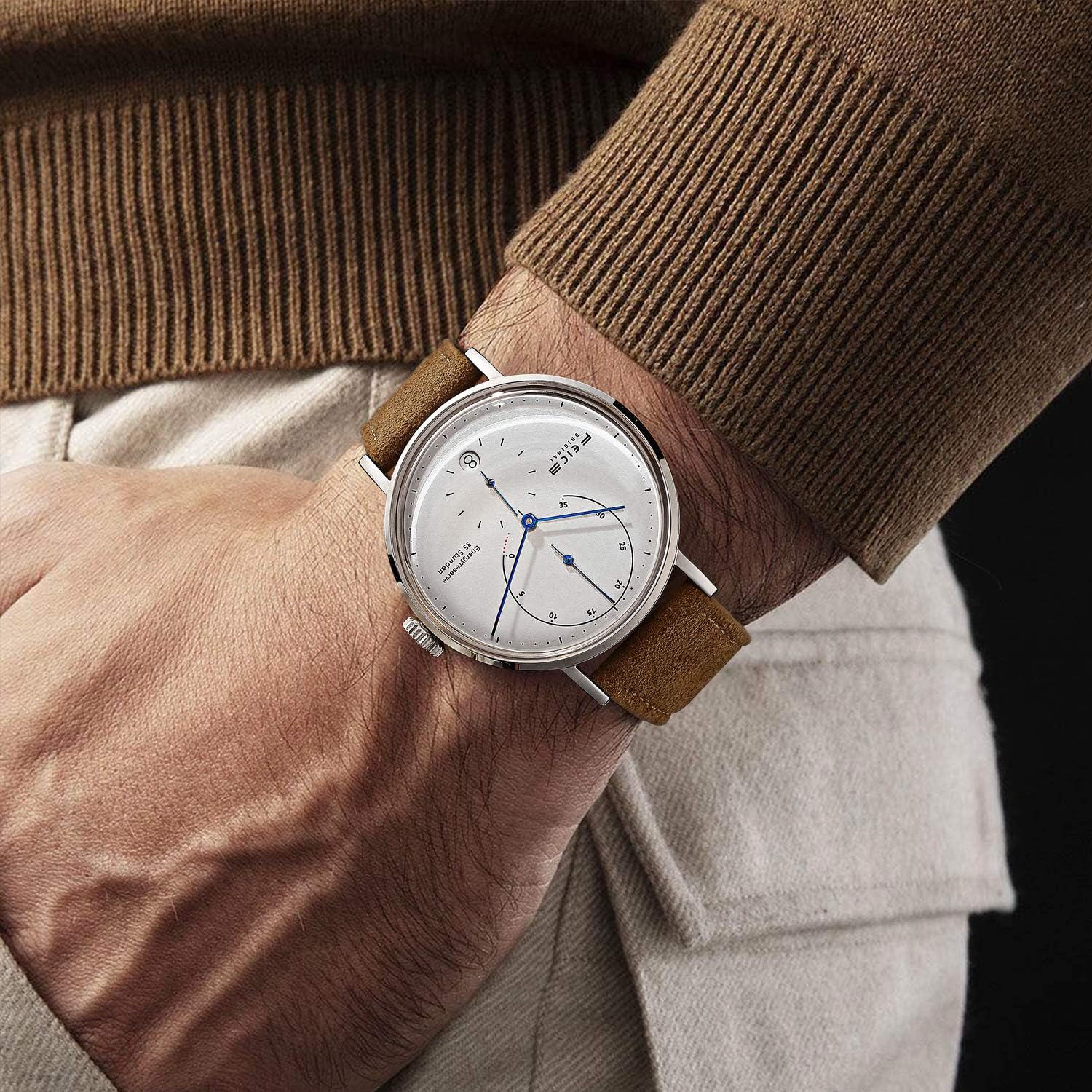 Feice Automatic Watch Watch With Curve Glass Mechanical Watch Multifunction Movement Automatic Watch Wall Watch Men - Fm202 brown