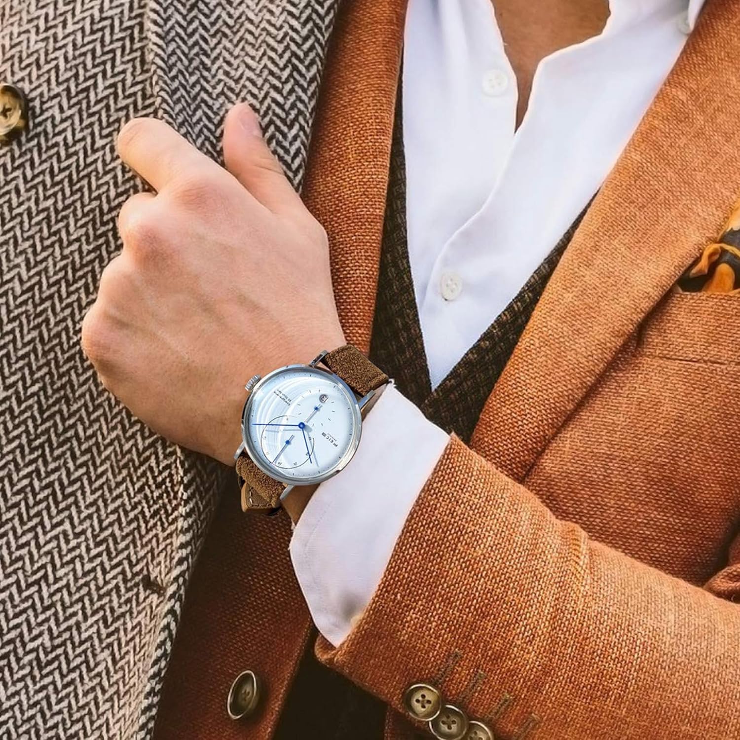 Feice Automatic Watch Watch With Curve Glass Mechanical Watch Multifunction Movement Automatic Watch Wall Watch Men - Fm202 brown