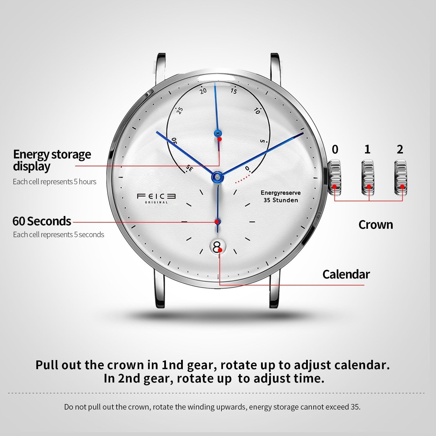 Feice Automatic Watch Watch With Curve Glass Mechanical Watch Multifunction Movement Automatic Watch Wall Watch Men - Fm202 brown