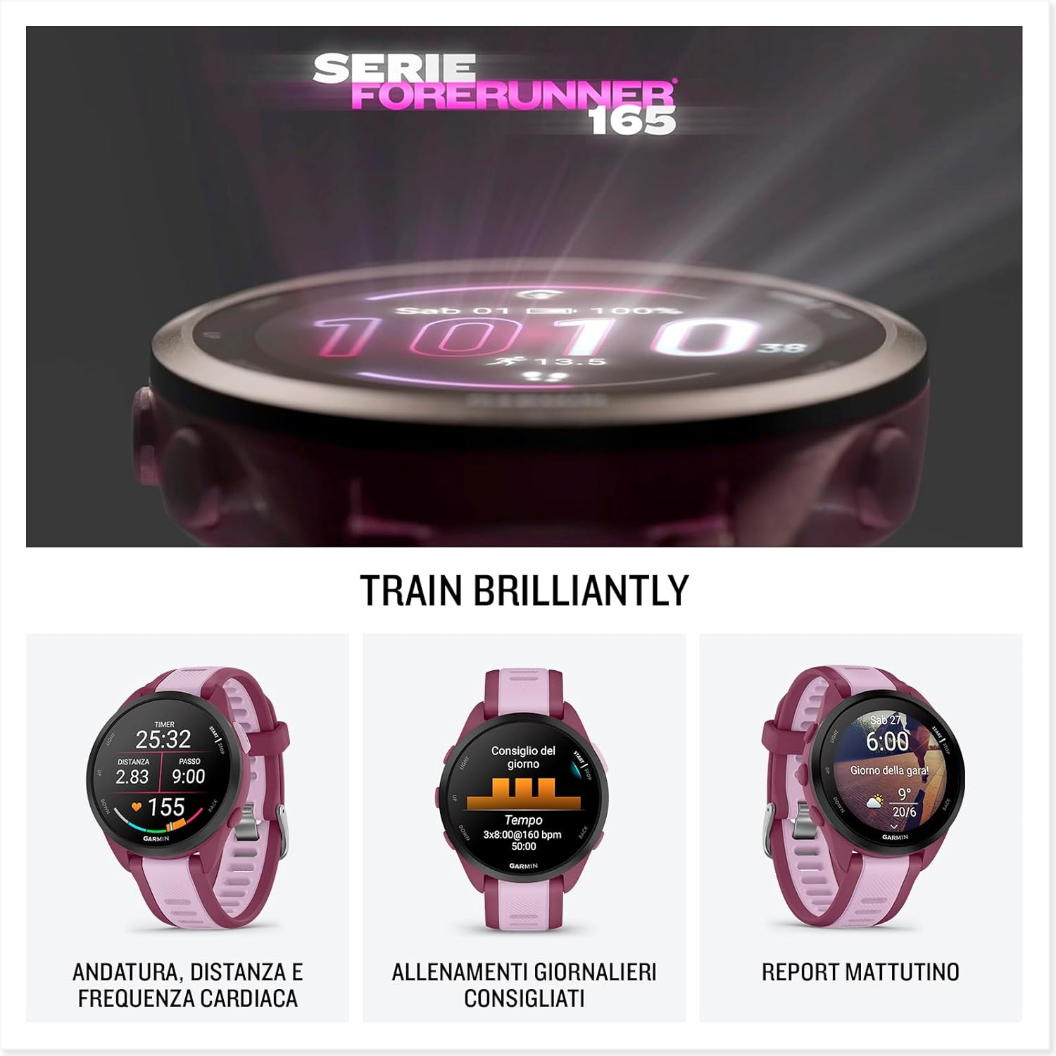 Garmin Forerunner 165, Running Smartwatch, 43mm, Music, Streaming App, GPS, Cardio, VO2max, Morning Report, HRV Status, Free 5K, 10K, 21K and Marathon Plans, Pay (Whitestone) Music Whitestone