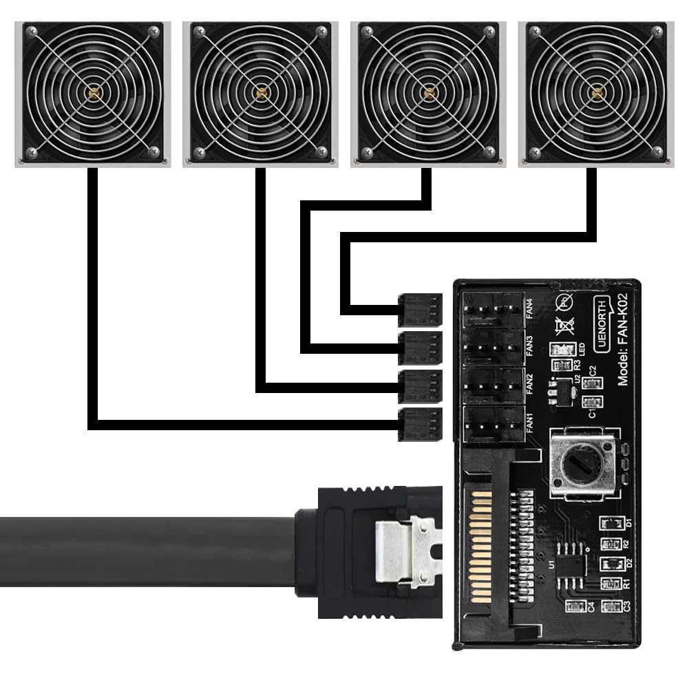 Joycabin Cooling Fan Speed Knob Fan Speed Controller 4 Pin PWM Fan Control 12V PC Chassis Fan Adapter Hub Cooler Blower Speed Controller SATA Interface