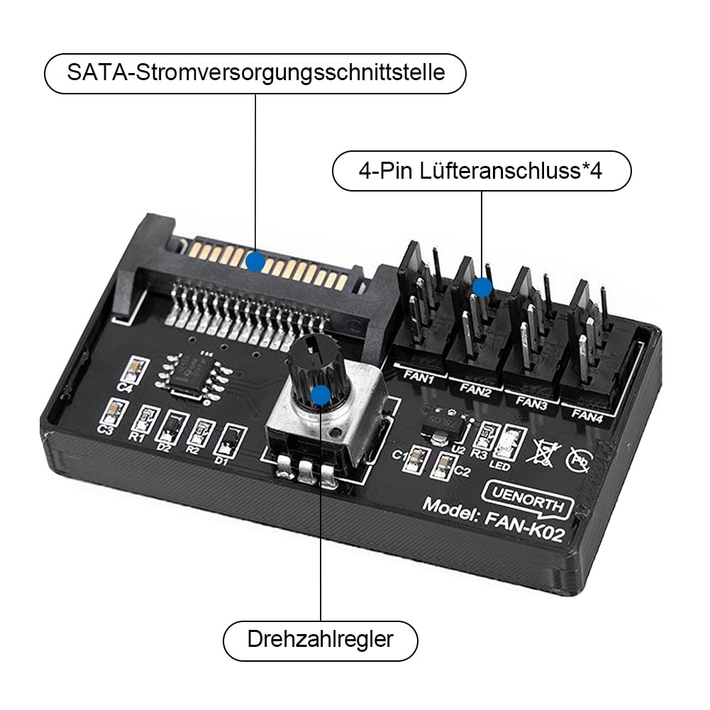 Joycabin Cooling Fan Speed Knob Fan Speed Controller 4 Pin PWM Fan Control 12V PC Chassis Fan Adapter Hub Cooler Blower Speed Controller SATA Interface