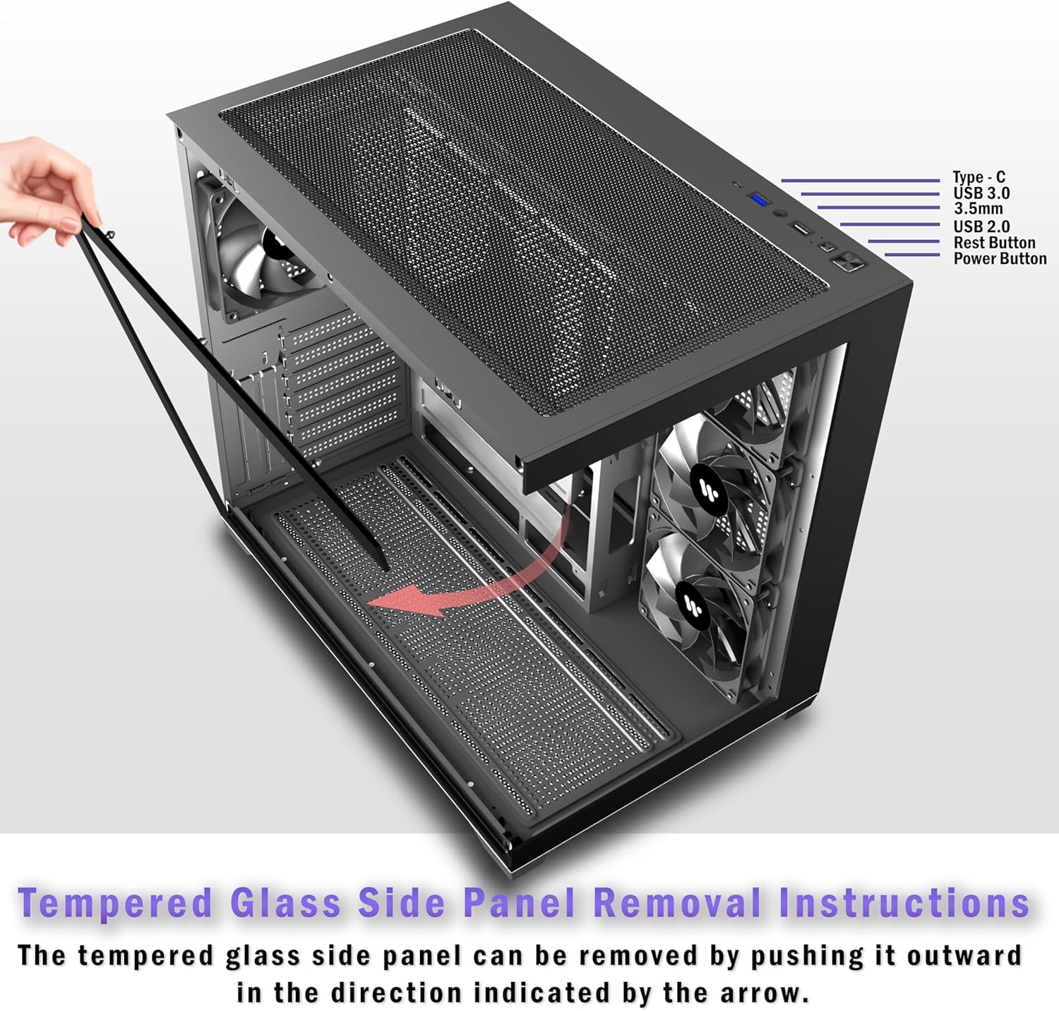 KEDIERS PC CASE ATX 4 Fans Pre-Installed, Type-C Mid Tower Computer Case with Full-View Dual Tempered Glass, Gaming PC Case,Black,K4 K4 black