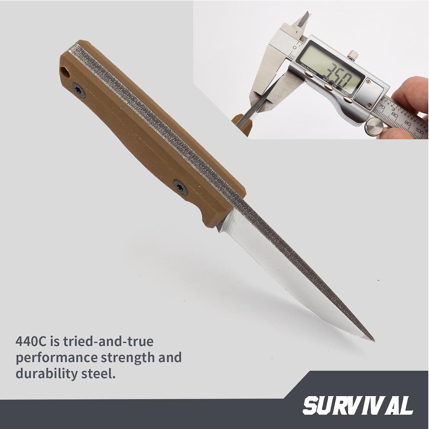 KHU Mini Fixed Blade Knife EDC Hunting Knife Survival Knife Bushcraft Knife 440C Steel G10 Handle, Outdoor Hunting Camping Accessories With Kydex Sheath - 26A 440C Steel - 26A