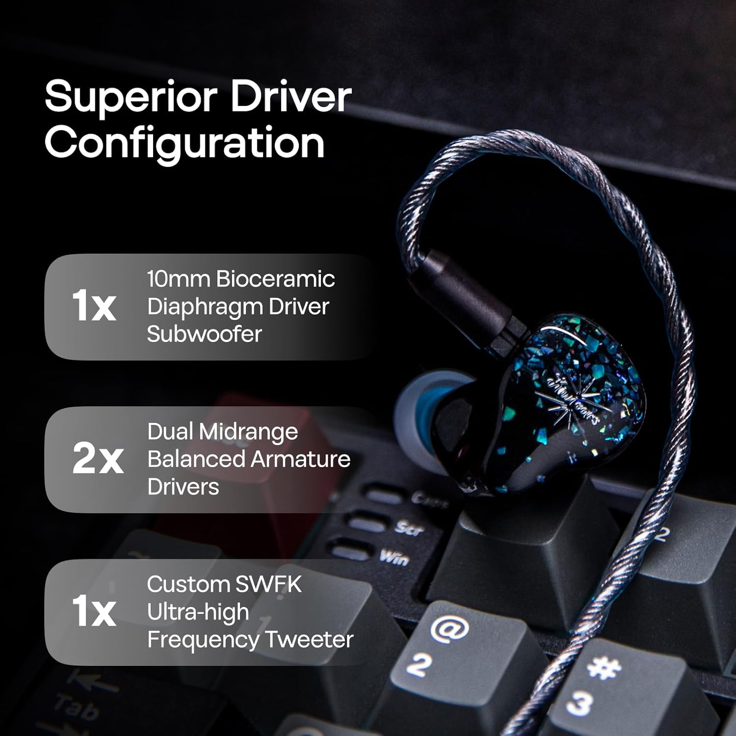 Linsoul Kiwi Ears Astral 1DD+6BA In Ear Hybrid Monitor, Wired Headphones, HiFi Earphones for Recording Studio, Portable IEM for Gaming, Professional Audiophile Music Engineers (Blue)